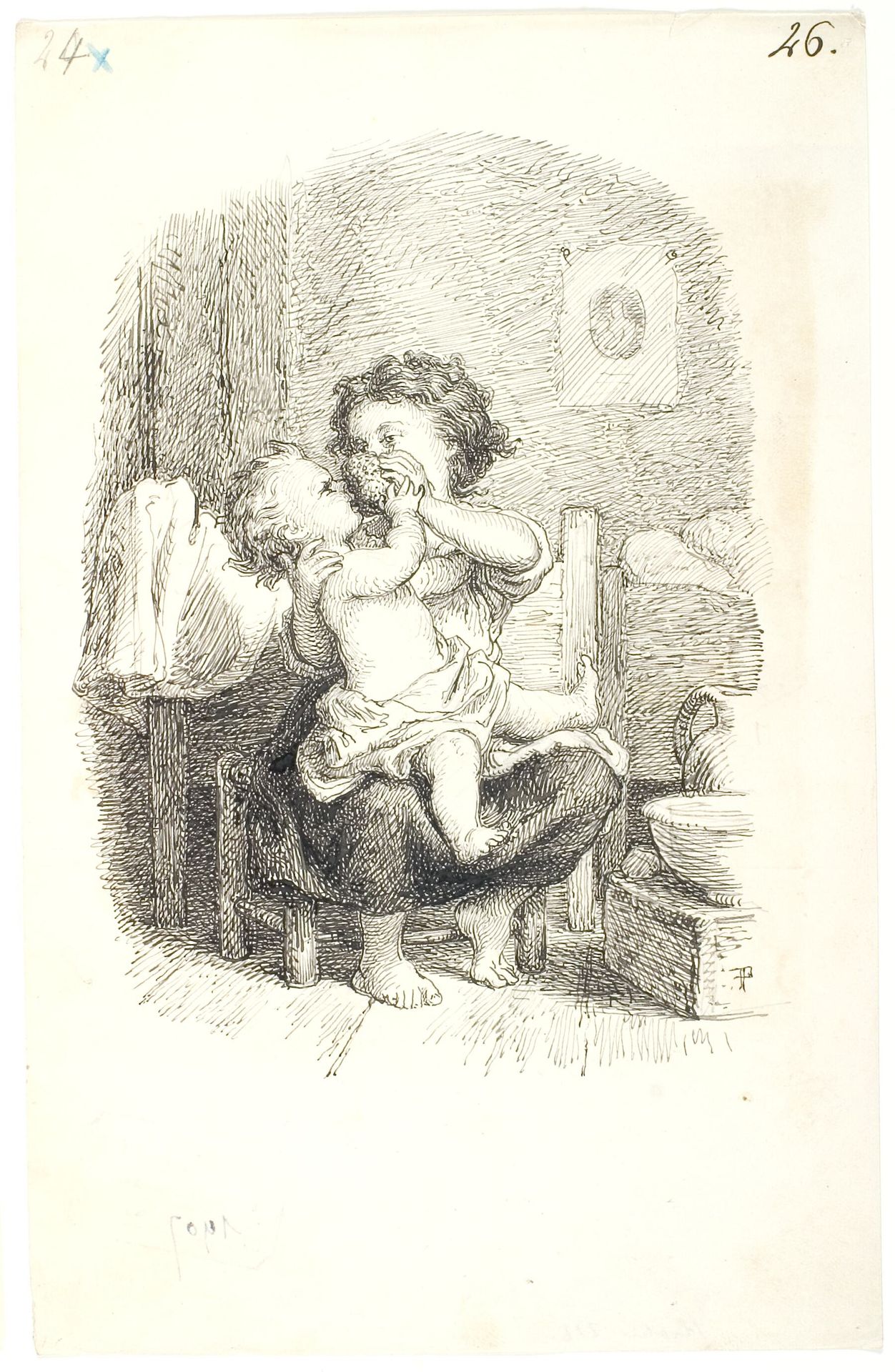 Lille pige bader et mindre barn by Lorenz Frølich