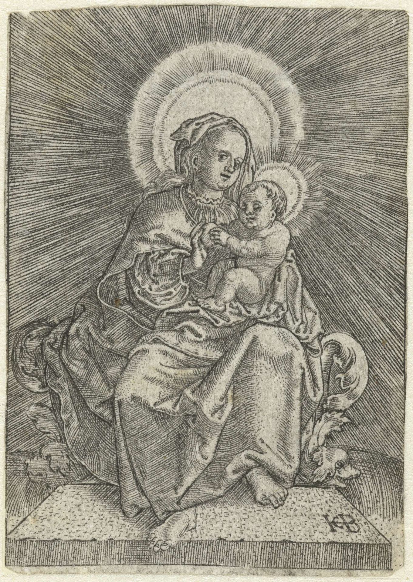 Tronende Maria met kind en appel in stralenkrans by Jacob Binck