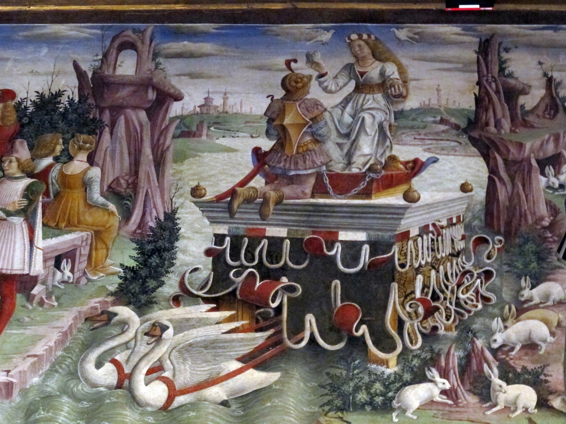 Allegory of March – Triumph of Minerva and Sign of Aries. Frescos in Palazzo Schifanoia (detail) by Francesco del Cossa