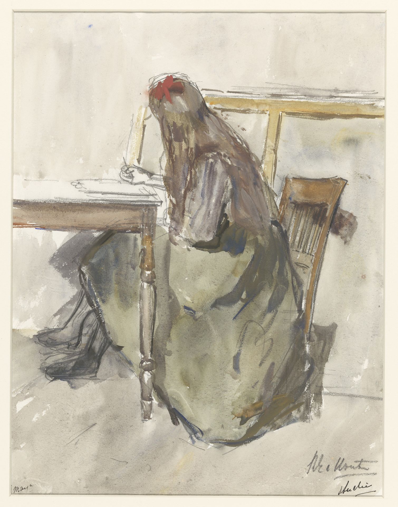 Studie van een meisje, zittend aan een tafel by Barbara Elisabeth van Houten