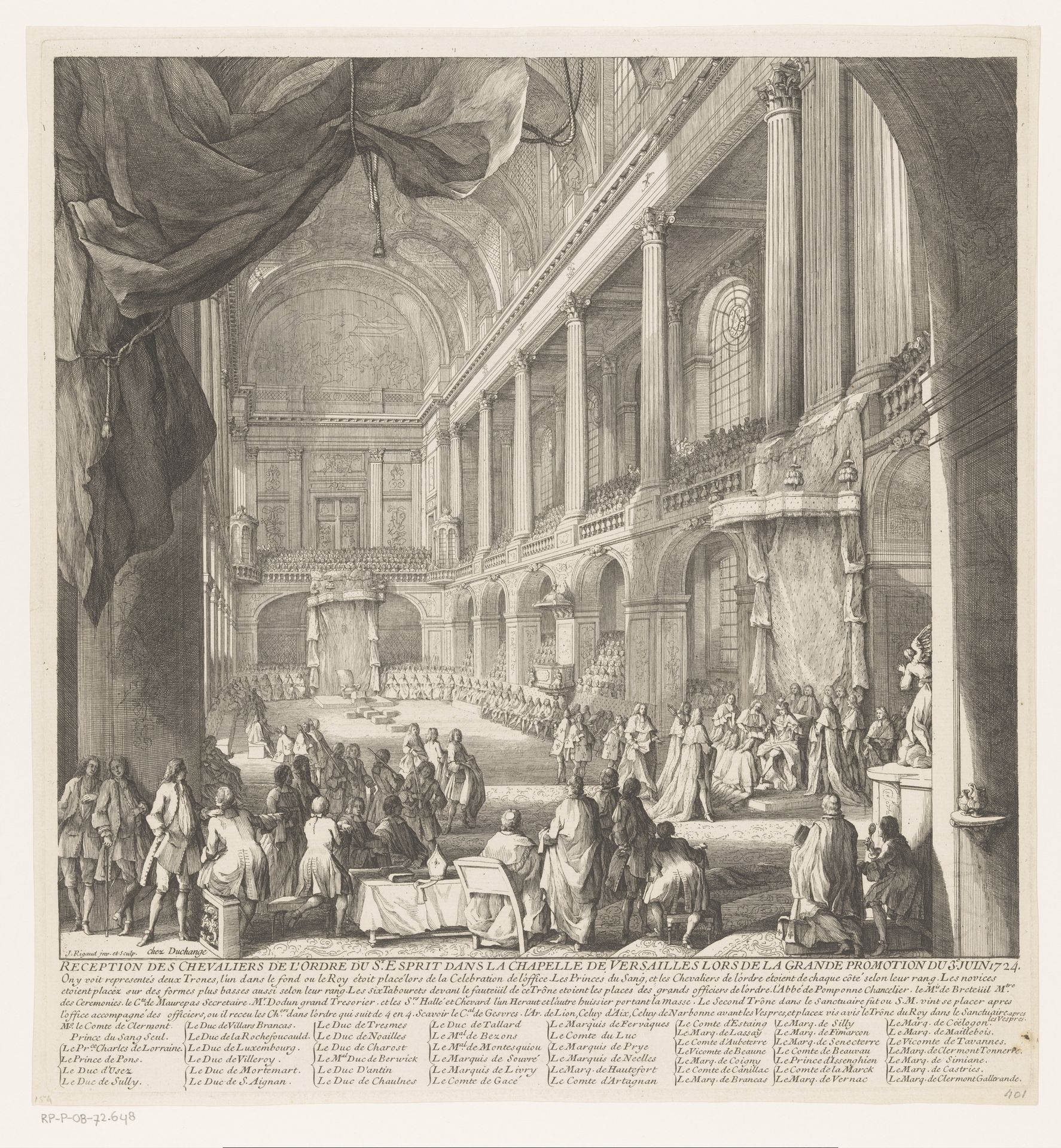 Ontvangst van de ridders van de Orde van de Heilige Geest in de kapel te Versailles by Jacques Rigaud