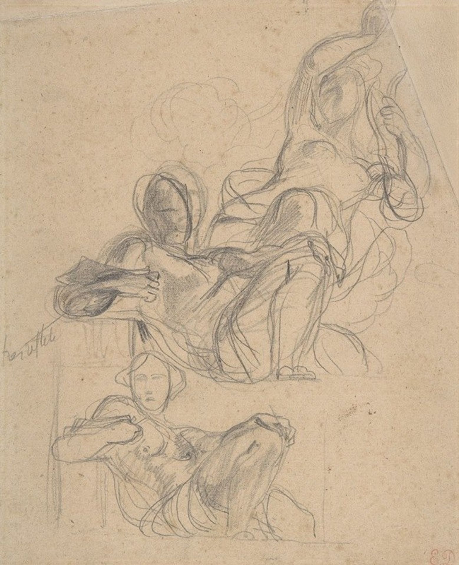 Study of a reclining figure, and a seated figure holding a lyre by Eugène Delacroix
