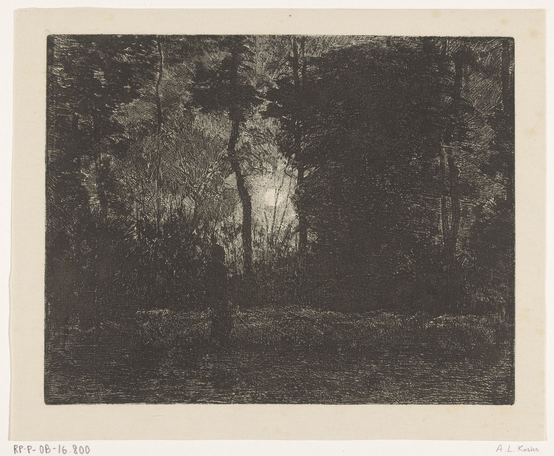 Figuur in een bos bij nacht by Anton L. Koster