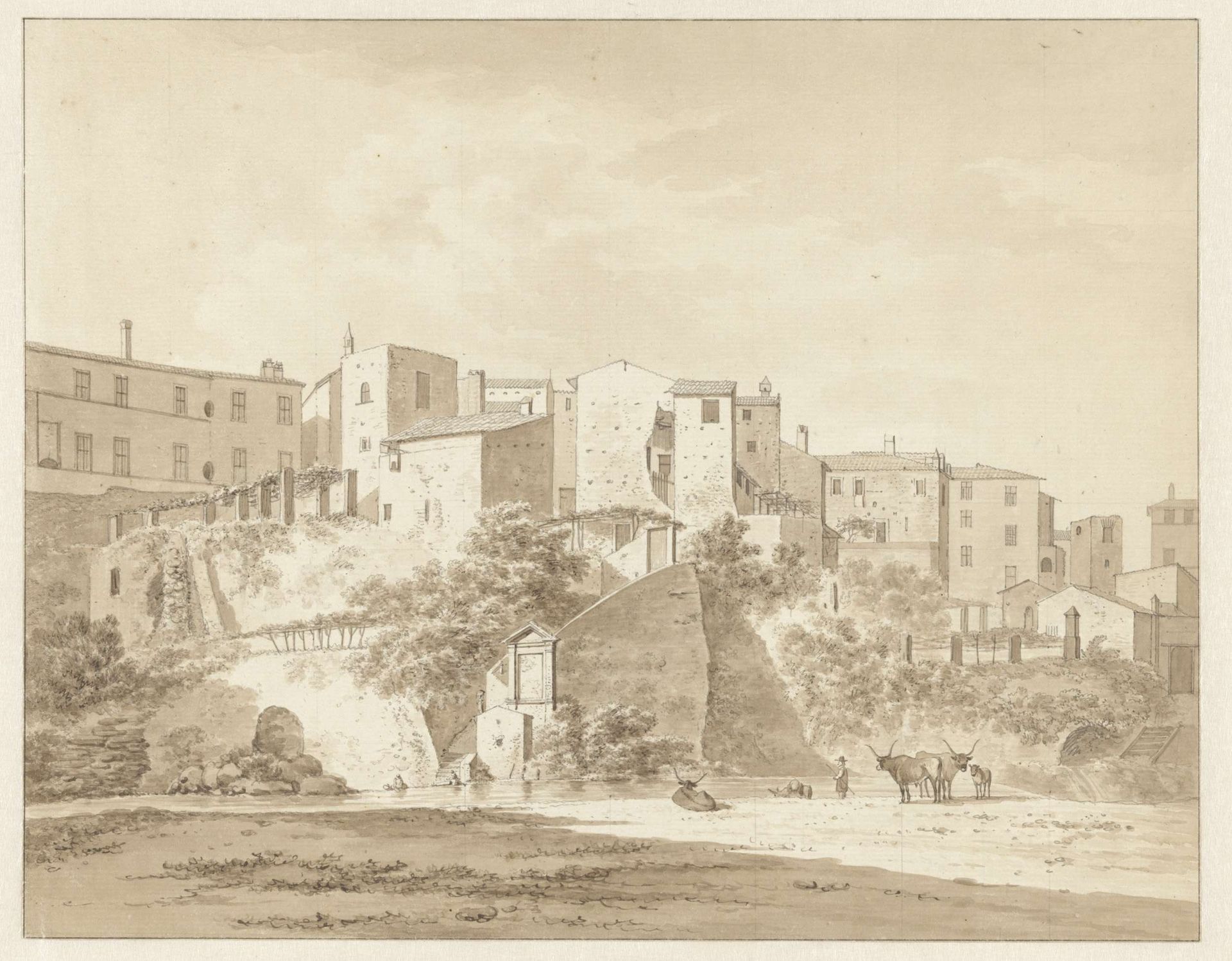 Gezicht op de watervallen van Tivoli by Daniël Dupré