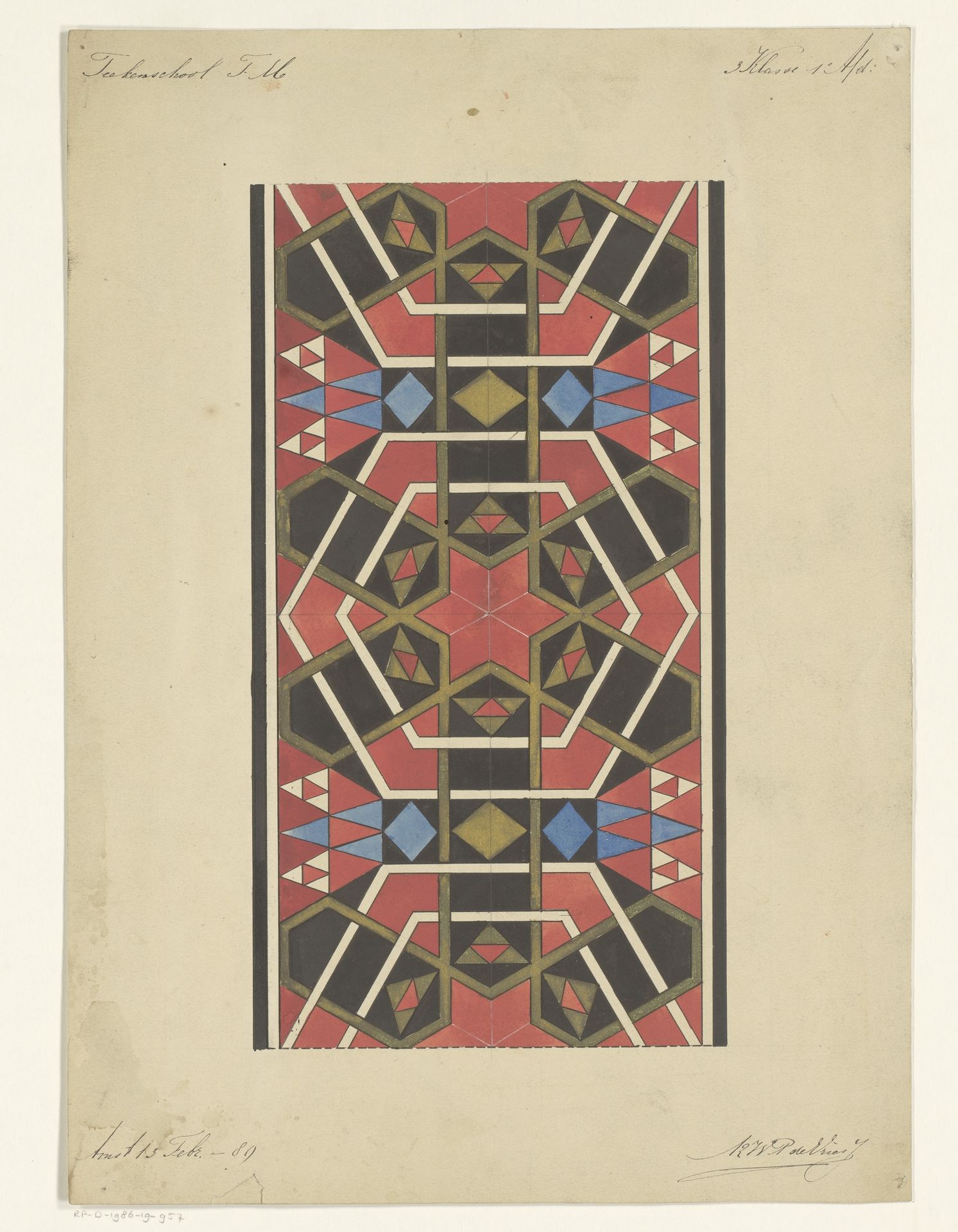 Vlakversiering met lijnen, driehoeken en ruiten by Reinier Willem Petrus de (1874-1952) Vries