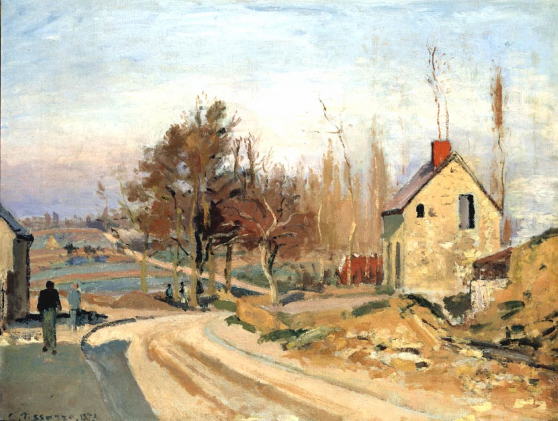 Road from Osny to Pontoise, Hoar Frost by Camille Pissarro