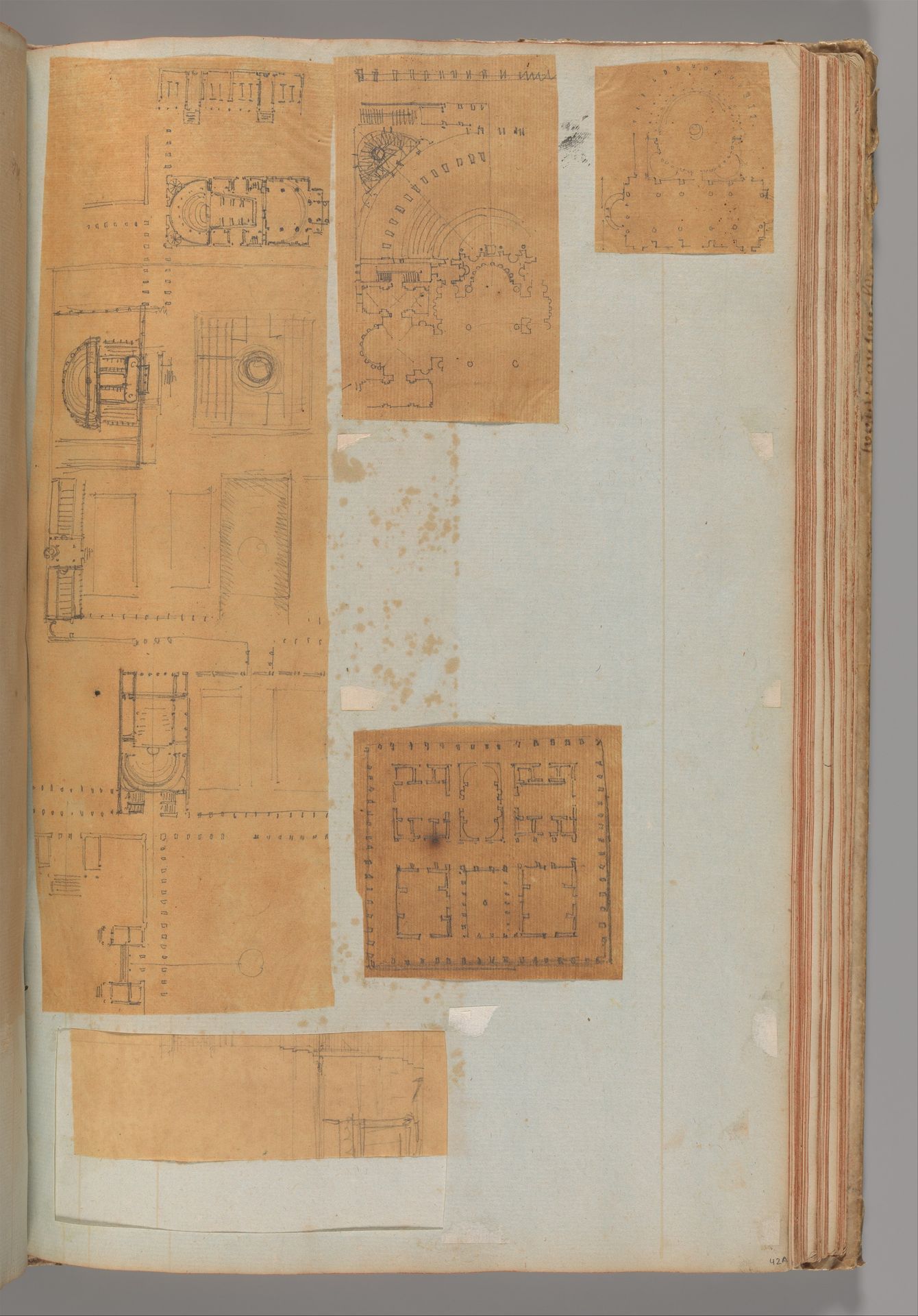 Page from a Scrapbook containing Drawings and Several Prints of Architecture, Interiors, Furniture and Other Objects by Charles Percier