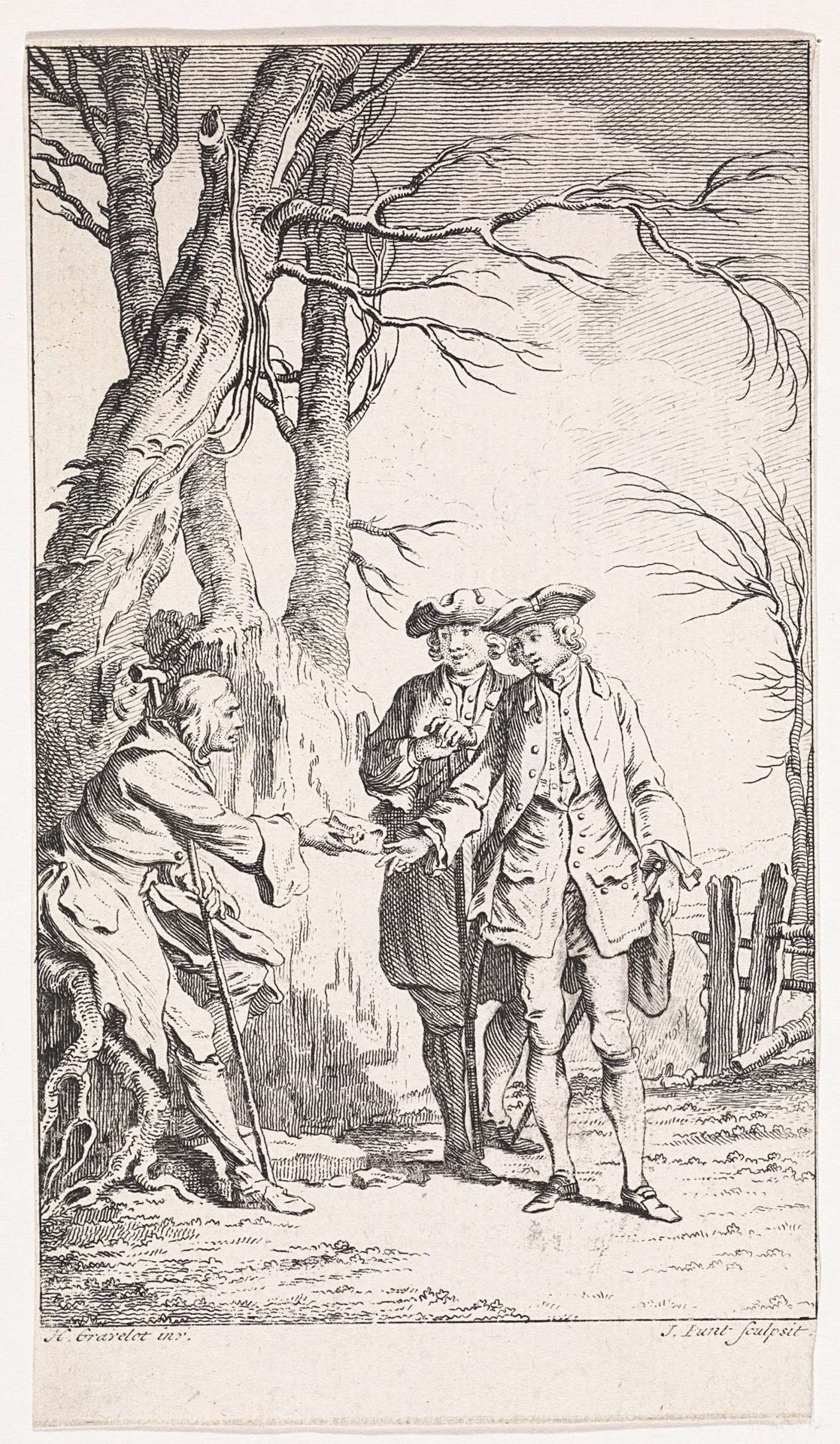 Bedelaar geeft envelop aan Thomas Jones by Jan Punt