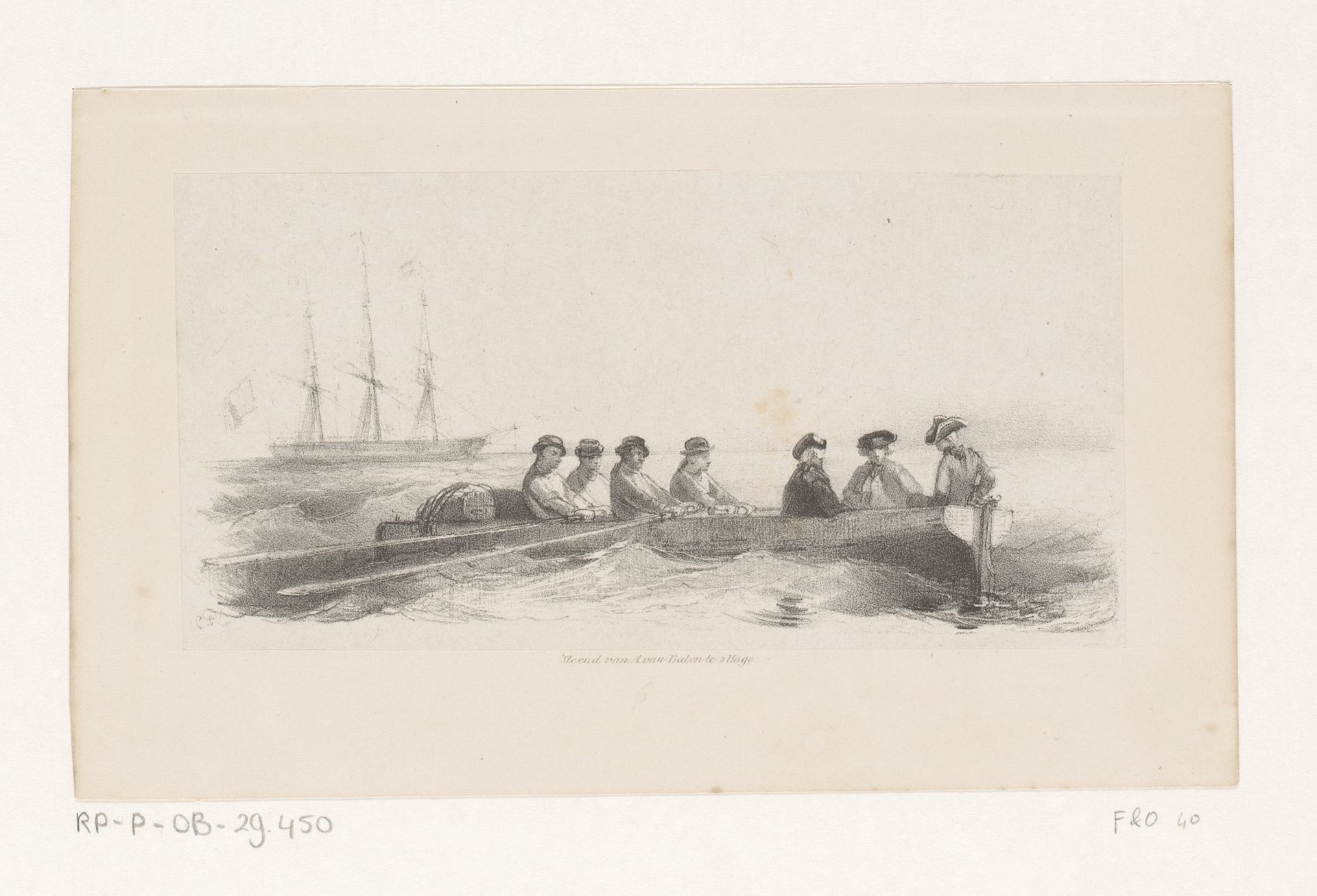 Zeven mannen in een roeiboot by Charles Rochussen