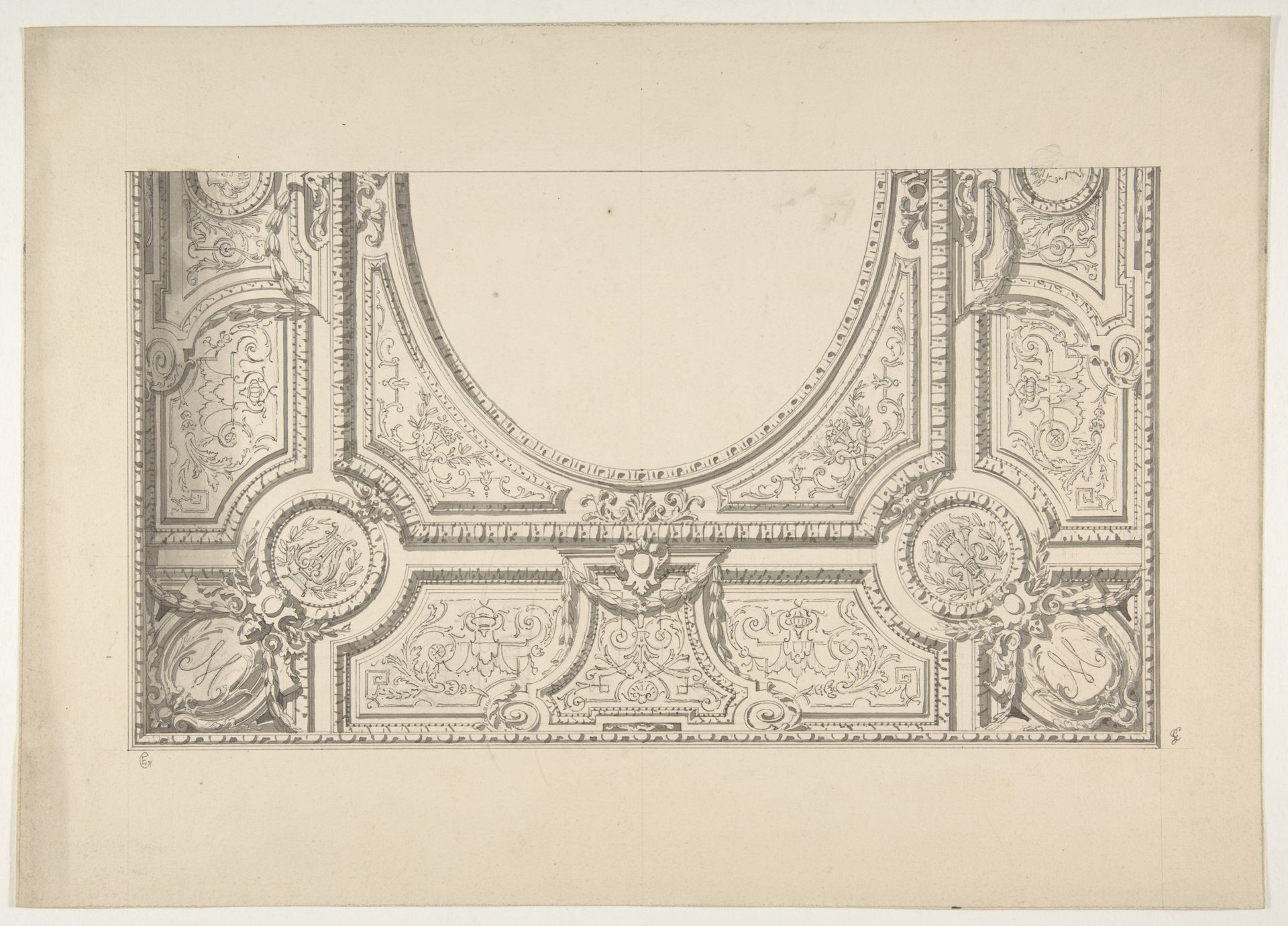 Design for the painted decoration of a ceiling with the monogram:  M by Jules-Edmond-Charles Lachaise