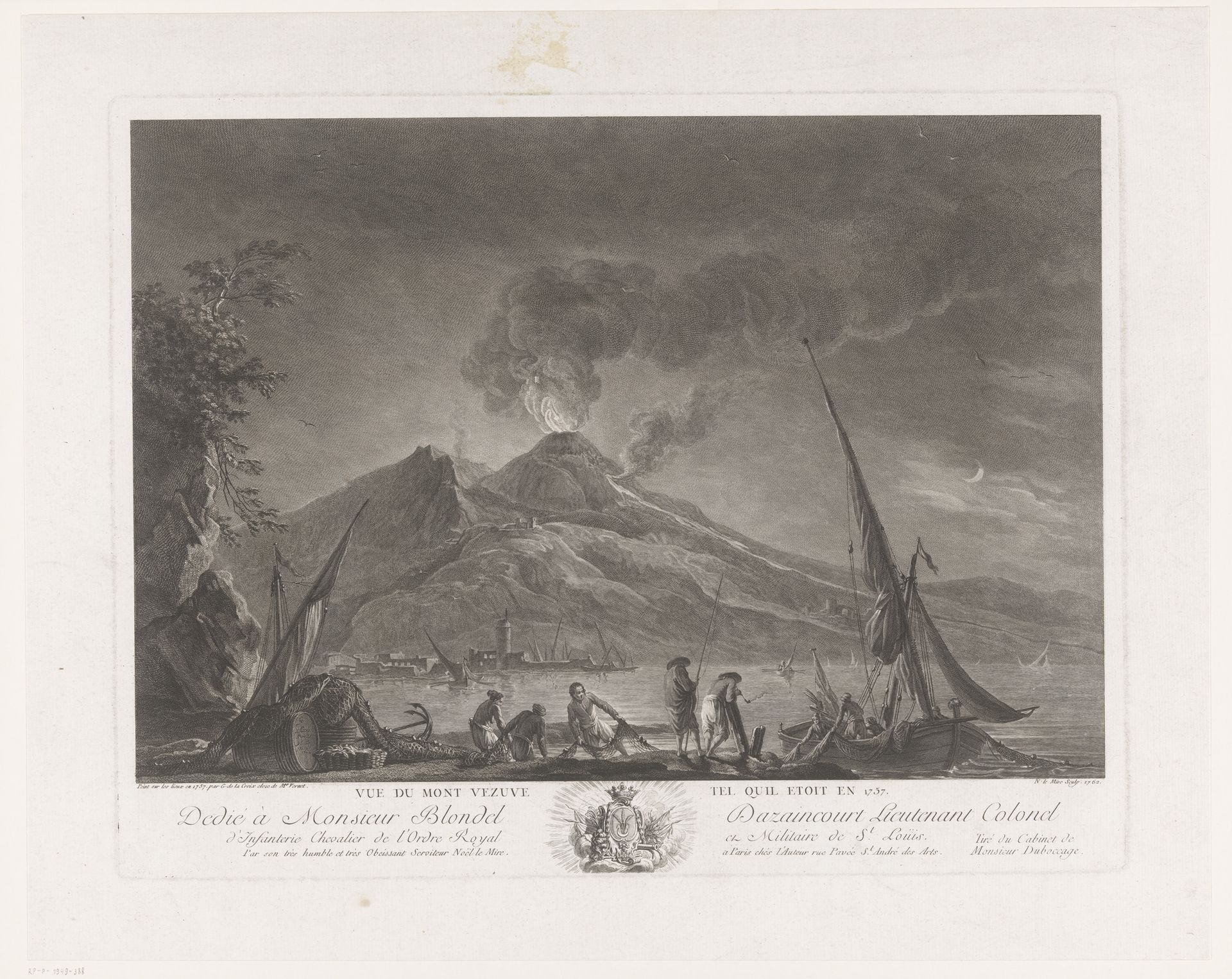 Landschap met vissers en actieve Vesuvius by Noël Le Mire