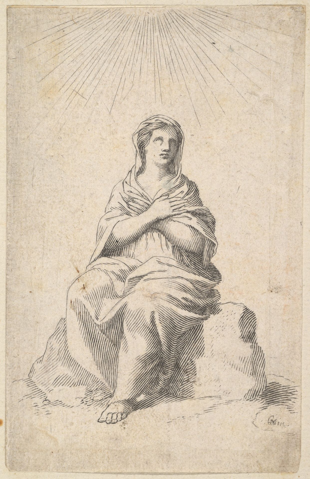 Seated Woman, Arms Crossed in Prayer by Claude Mellan