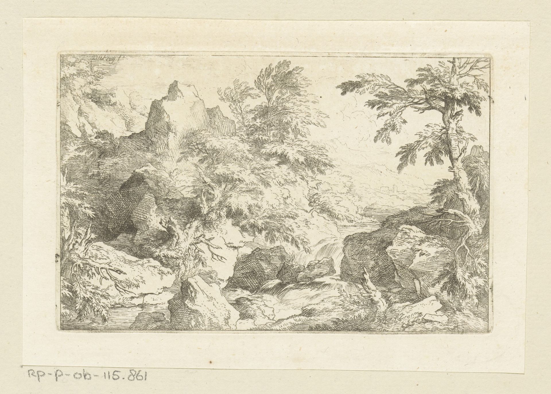 Rotslandschap met waterval by Christian Wilhelm Ernst Dietrich