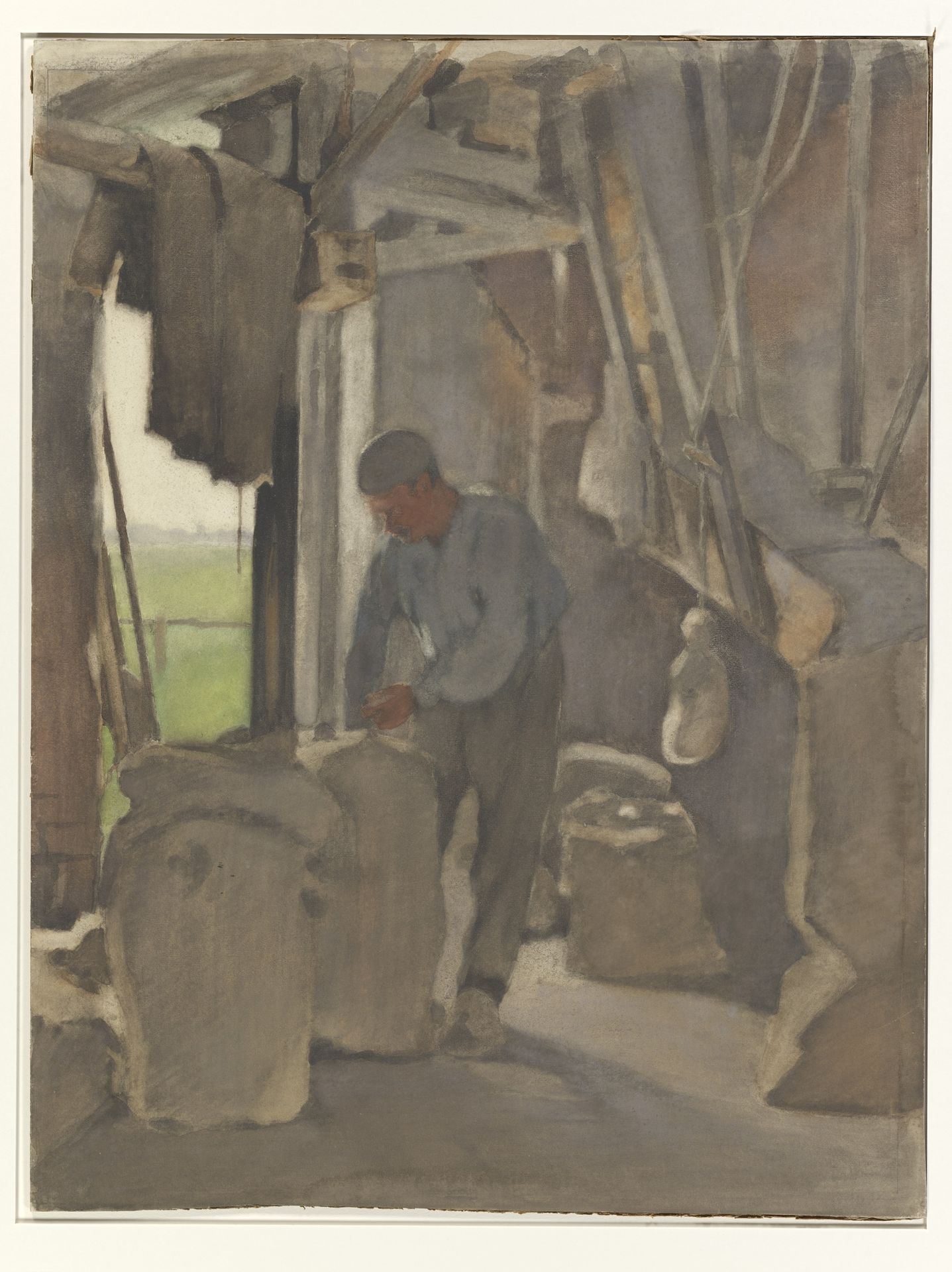 De molenaar, zakken vullend by Willem Witsen