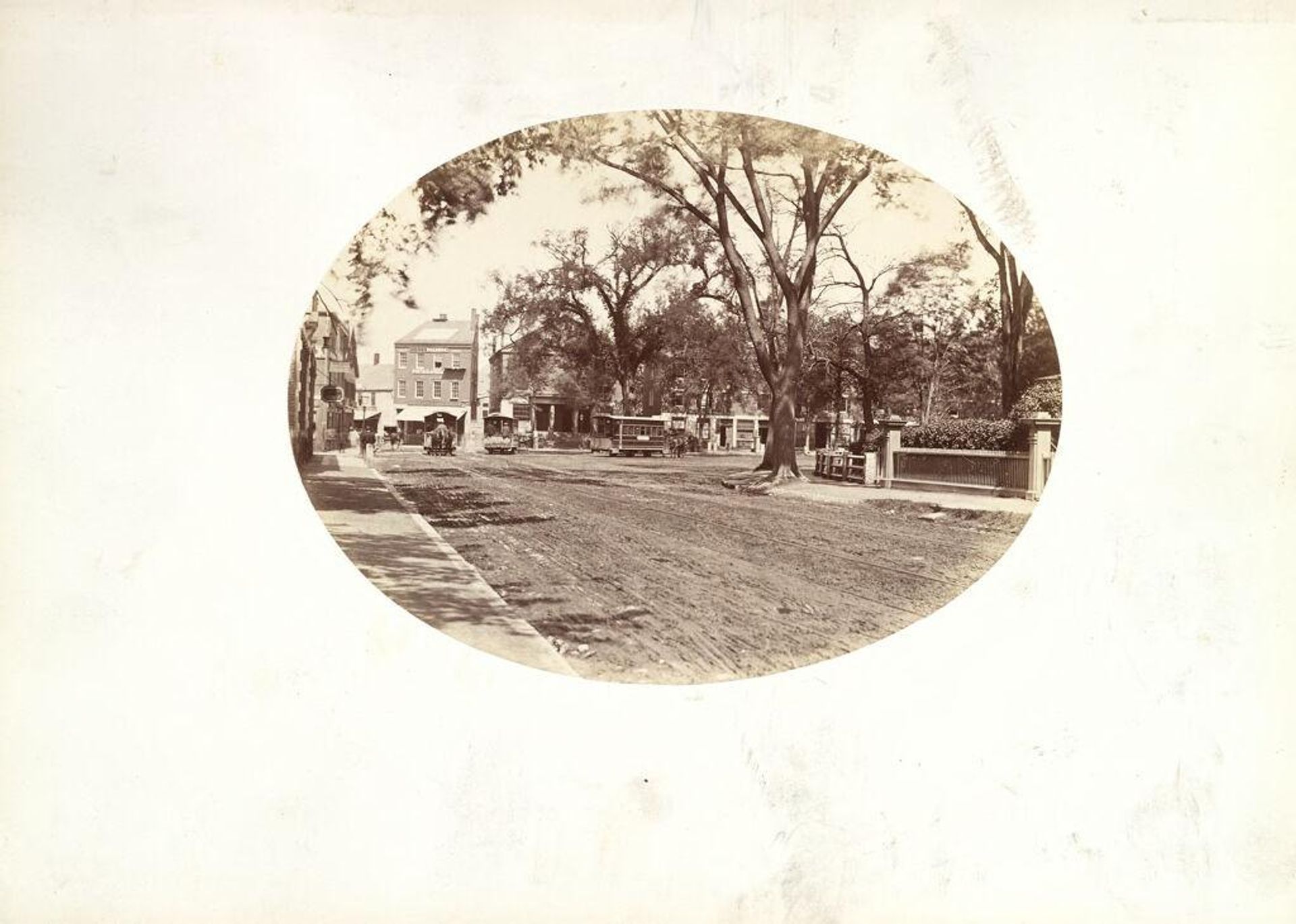 Harvard Square (with establishments and horse-drawn trolleys) by George Kendall Warren