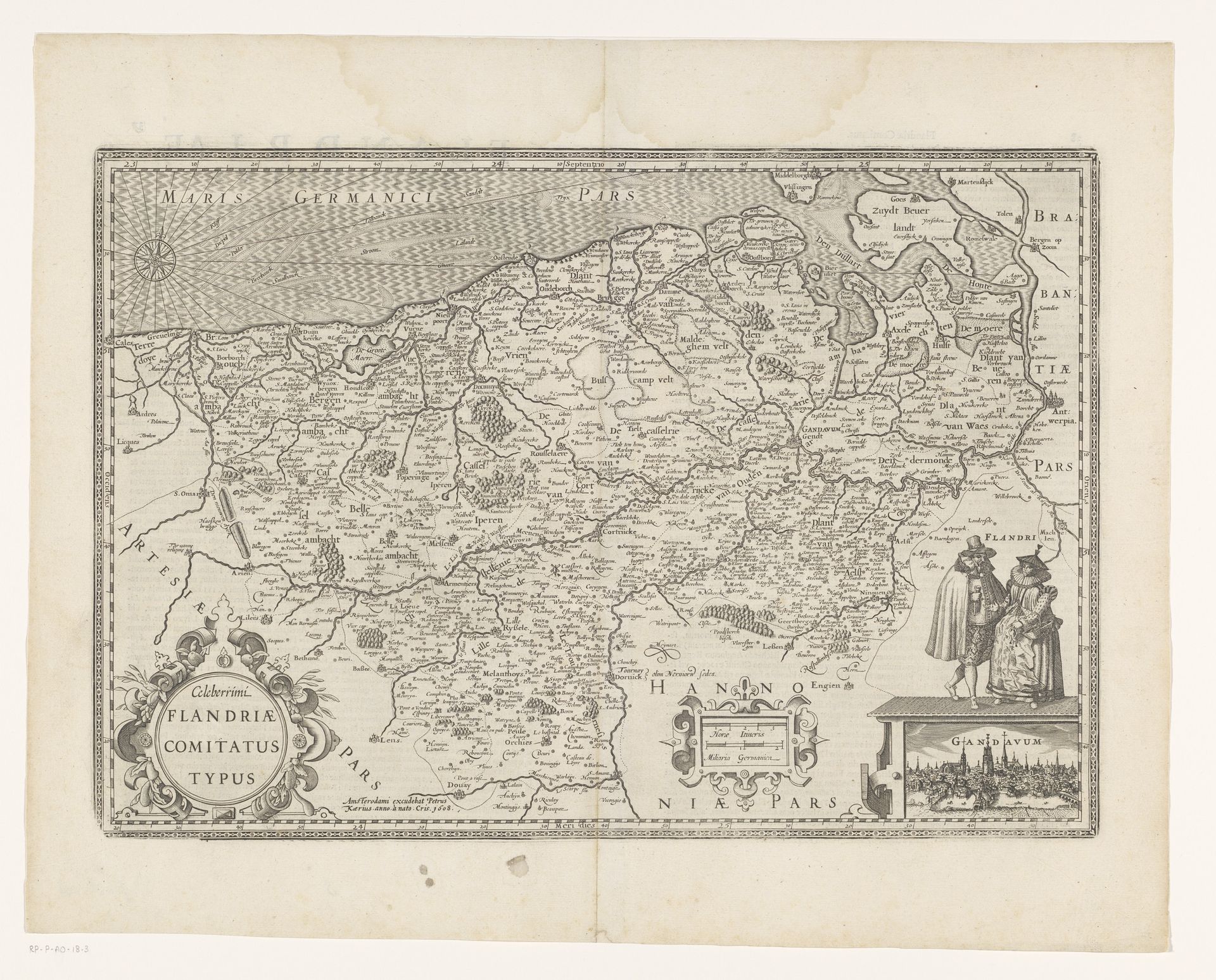 Kaart van het graafschap Vlaanderen, met een gezicht op Gent by Anonymous