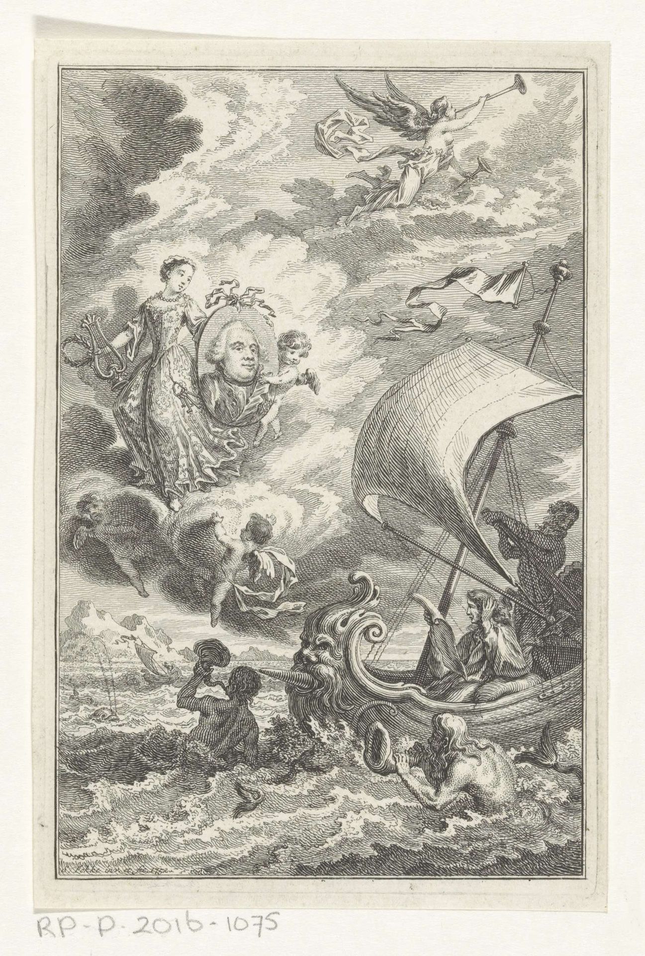 Allegorische voorstelling met portret van Willem V by Simon Fokke