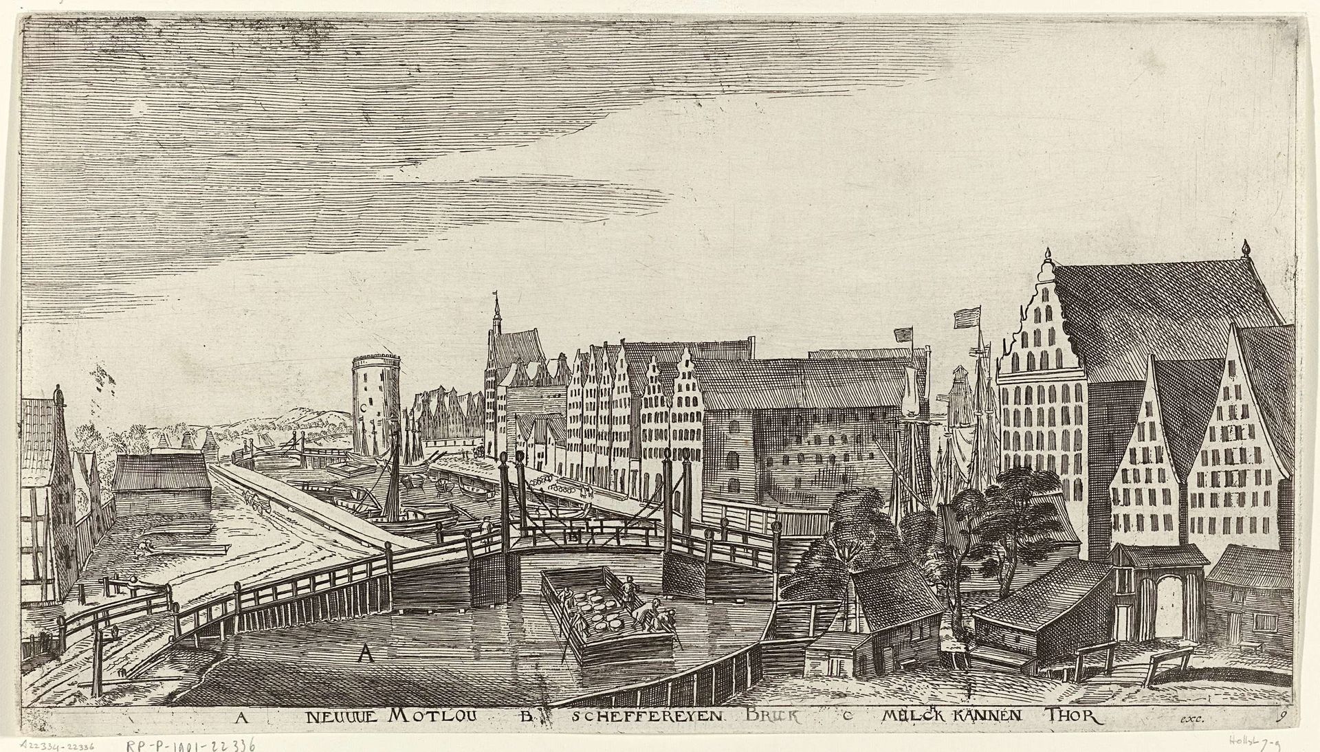 Gezicht op Danzig vanaf de Nieuwe Mottlau, met in de verte de Melkkan-toren by Aegidius Dickmann