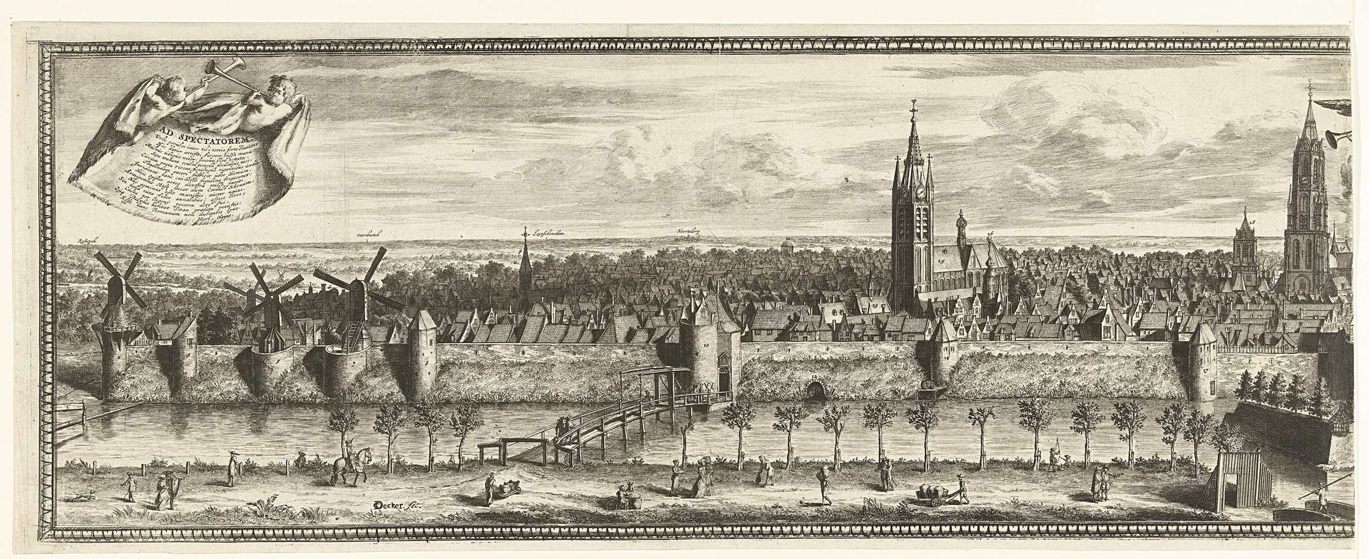 Gezicht op Delft (linkerdeel) by Coenraet Decker