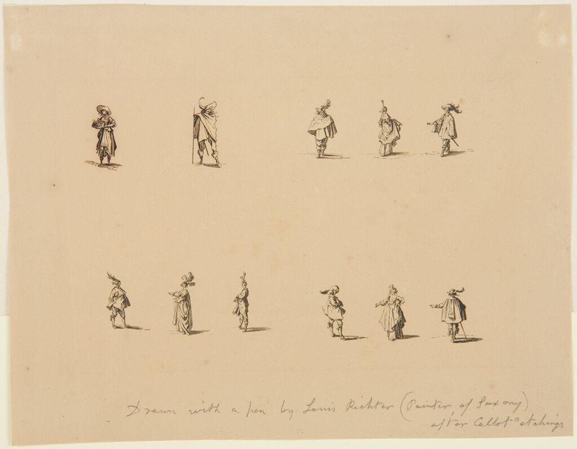 Figures from "Les Fantaisies," after Callot by Adrian Ludwig Richter