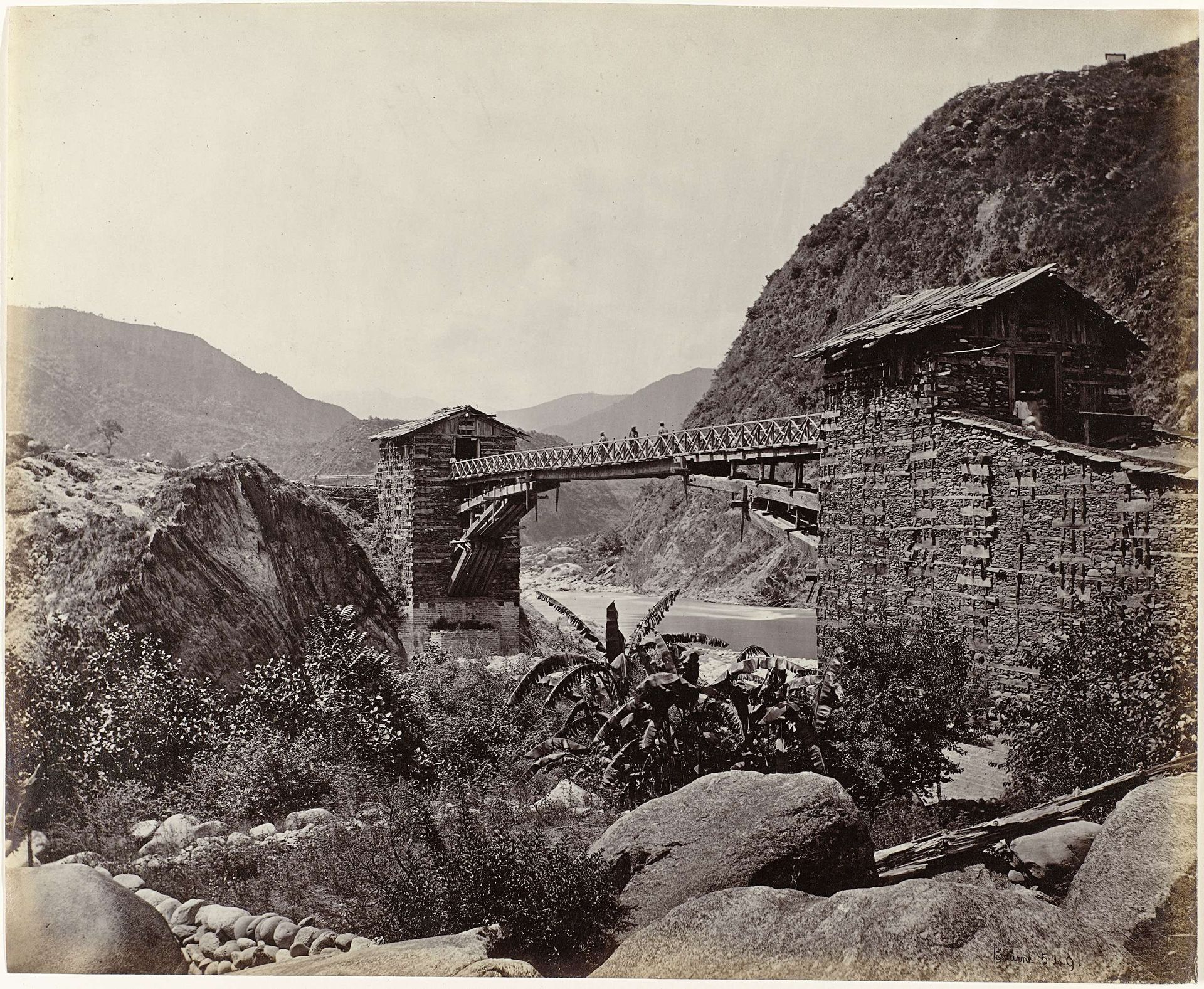 Bridge on the Ravi river near Chamba, Himachal Pradesh, India by Samuel Bourne