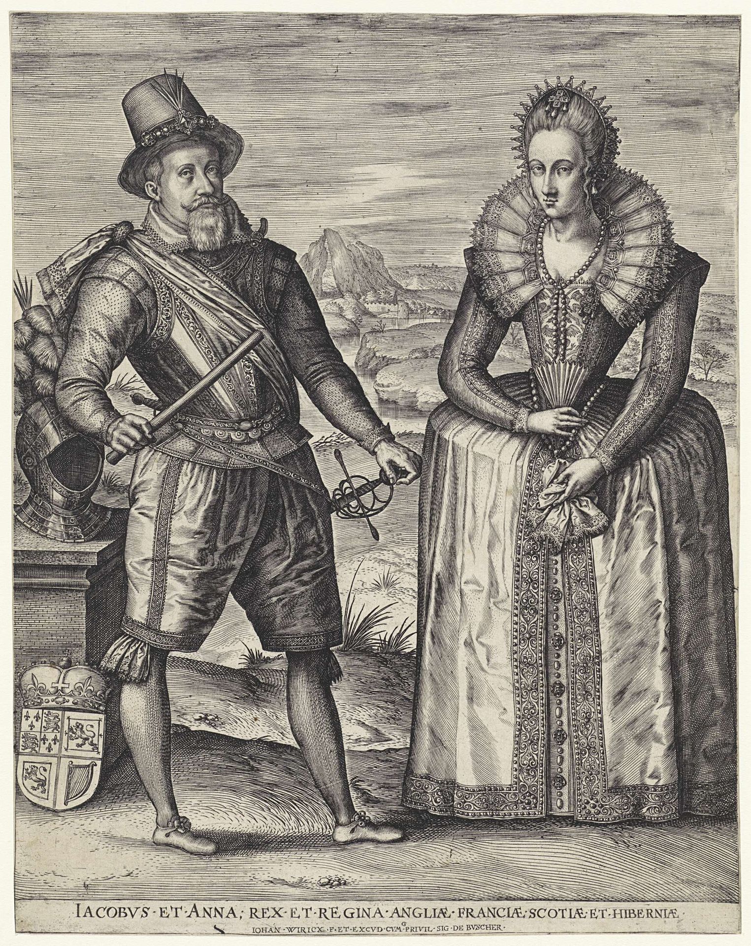 Dubbelportret van Jacobus I van Engeland en Anna van Denemarken, koning en koningin van England by Wierix
