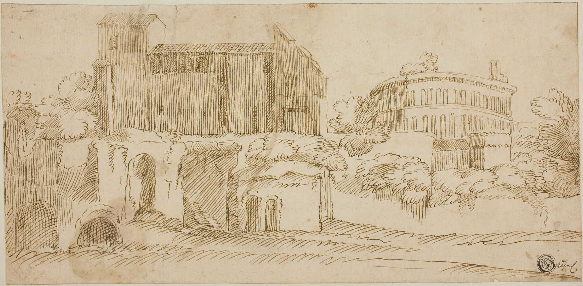 View of Church and Ruins by Giovanni Francesco Grimaldi