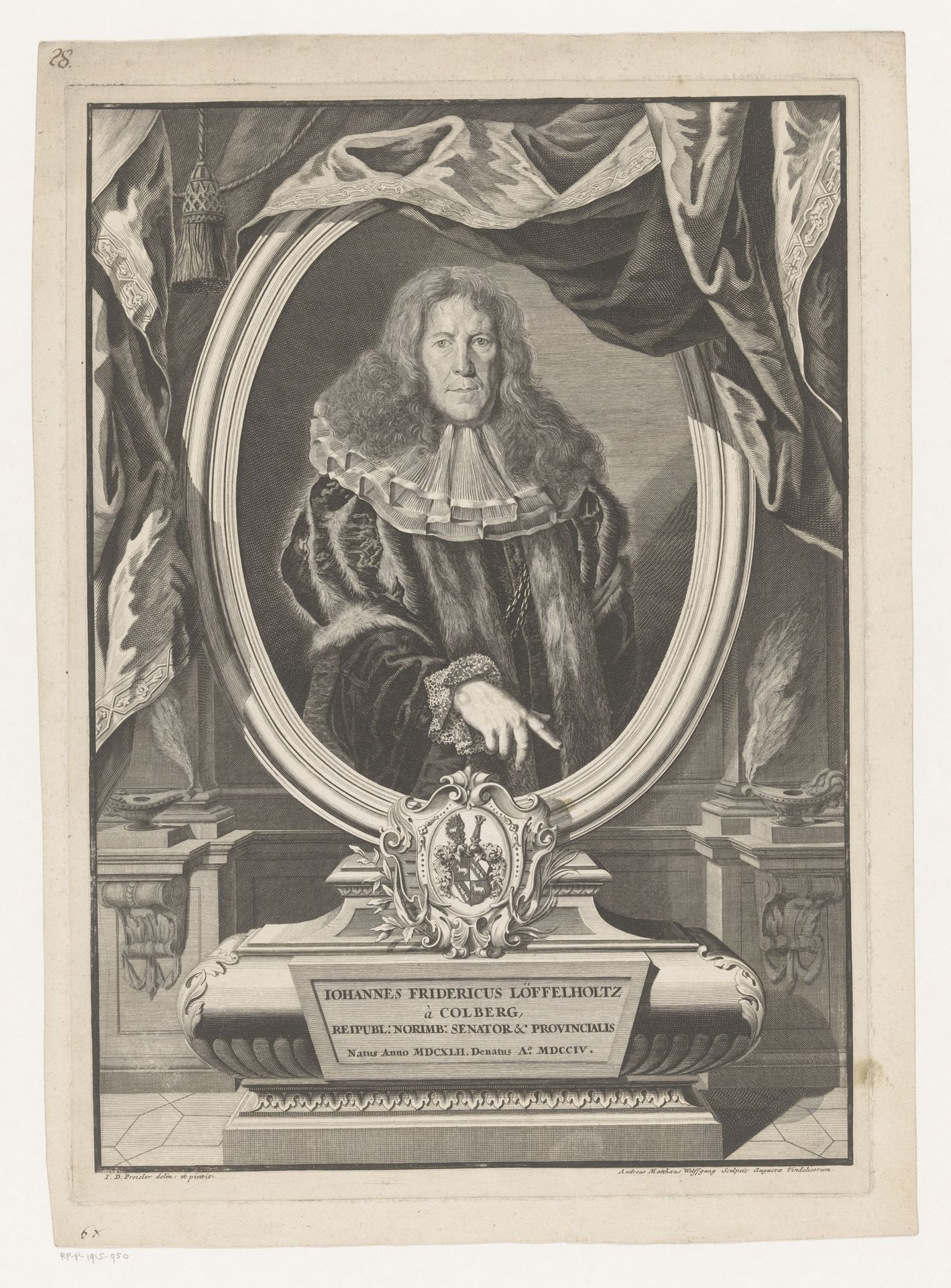 Portret van Johann Friedrich Löffelholtz von Colberg by Andreas Matthäus Wolfgang
