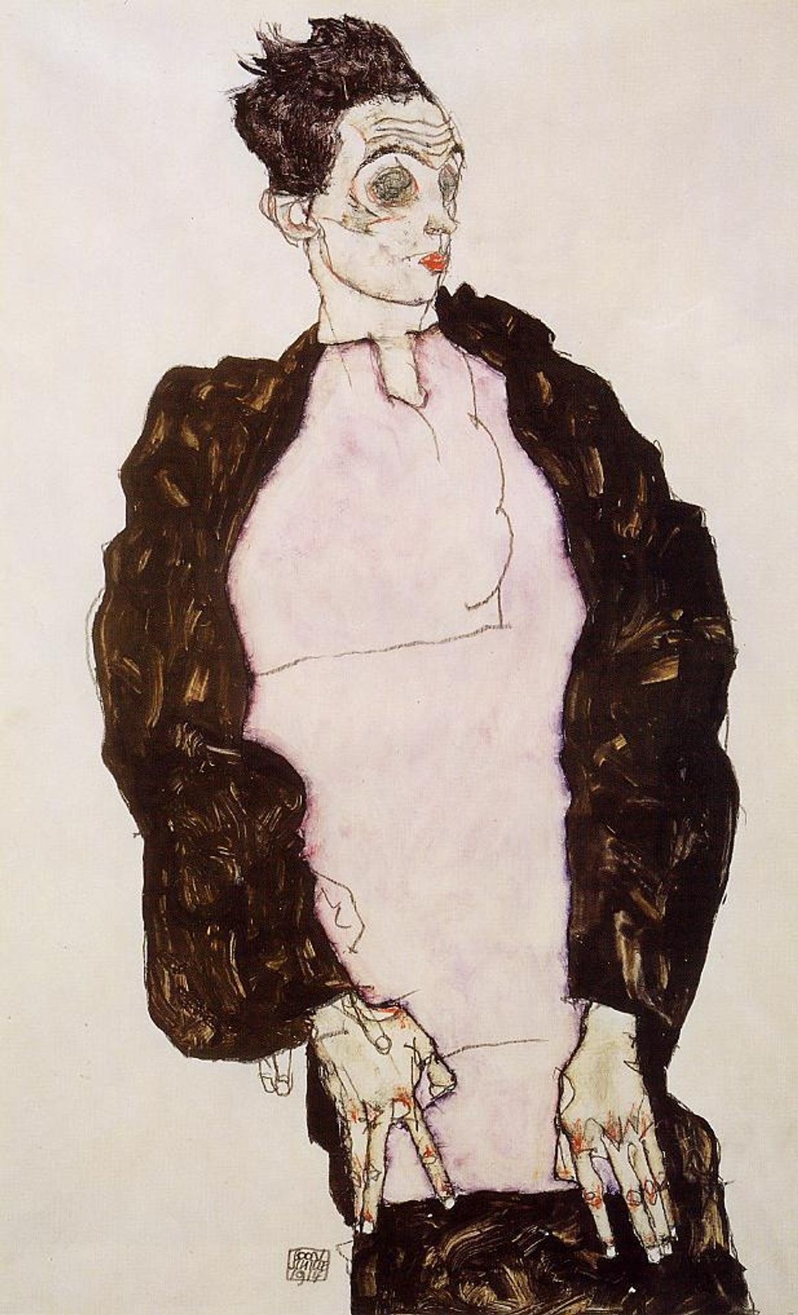 Self Portrait in Lavender and Dark Suit, Standing by Egon Schiele