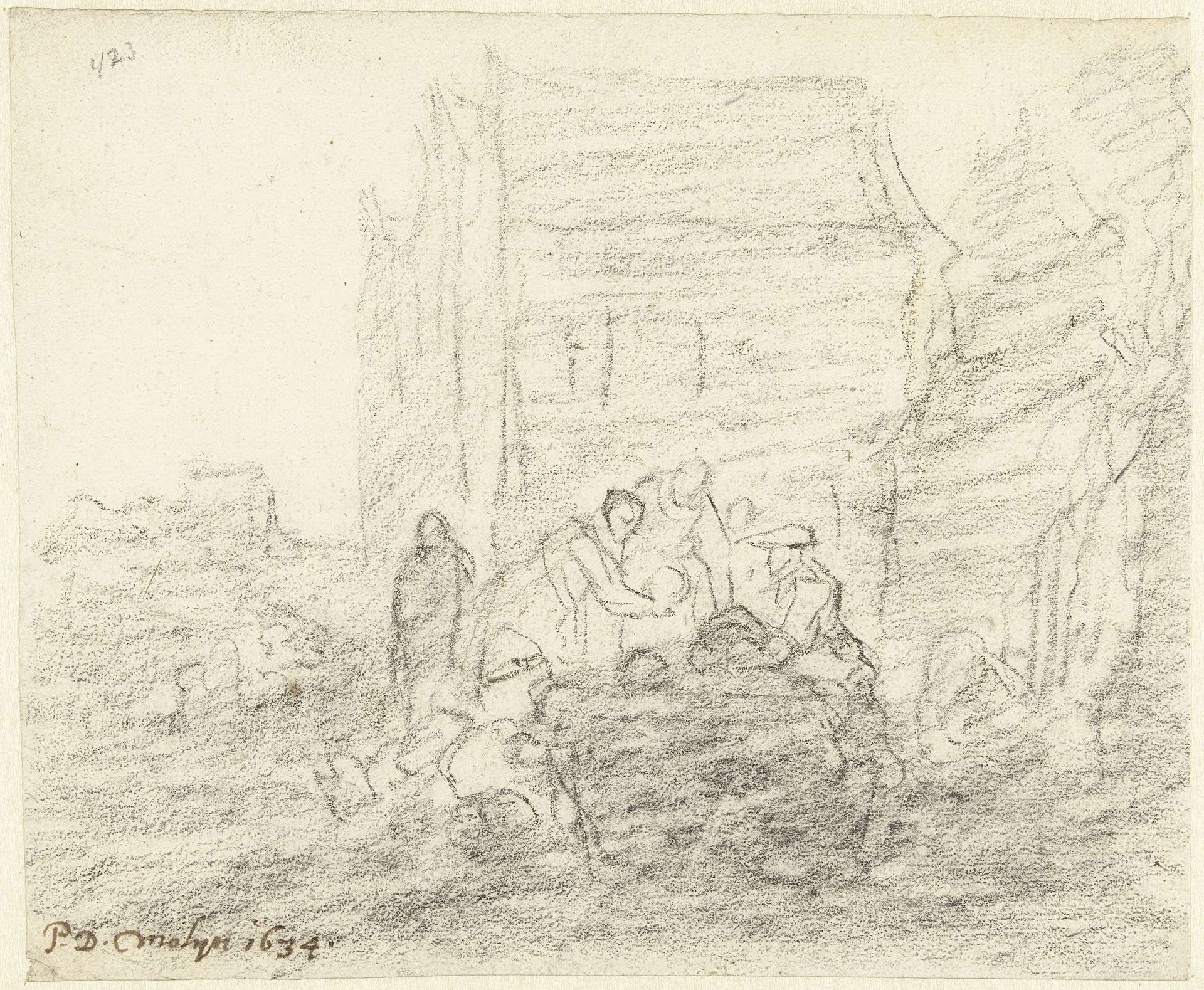 Groentemarkt bij avond by Gerard ter (II) Borch