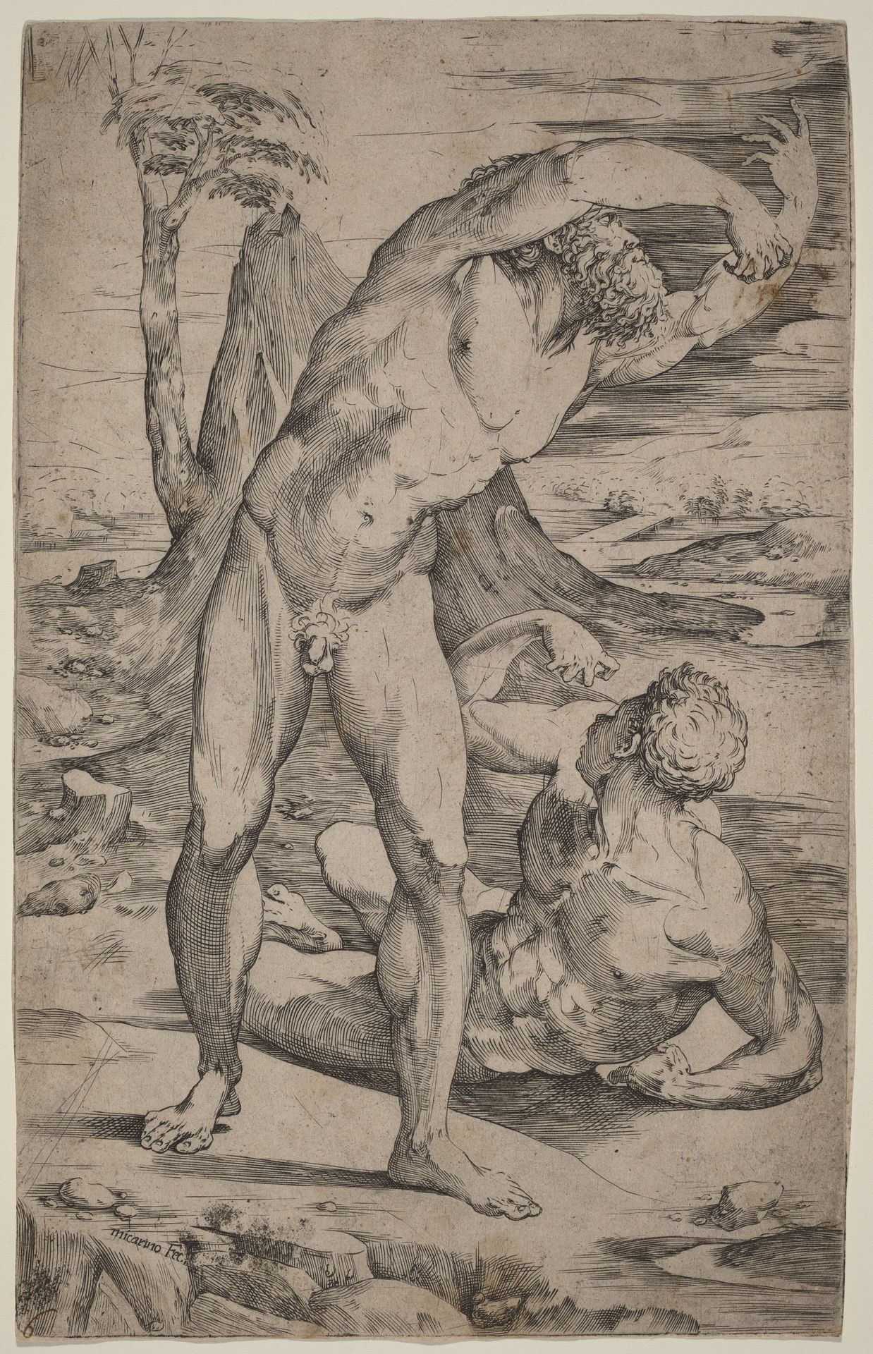Two Male Nudes Gesturing in a Landscape by Domenico Beccafumi