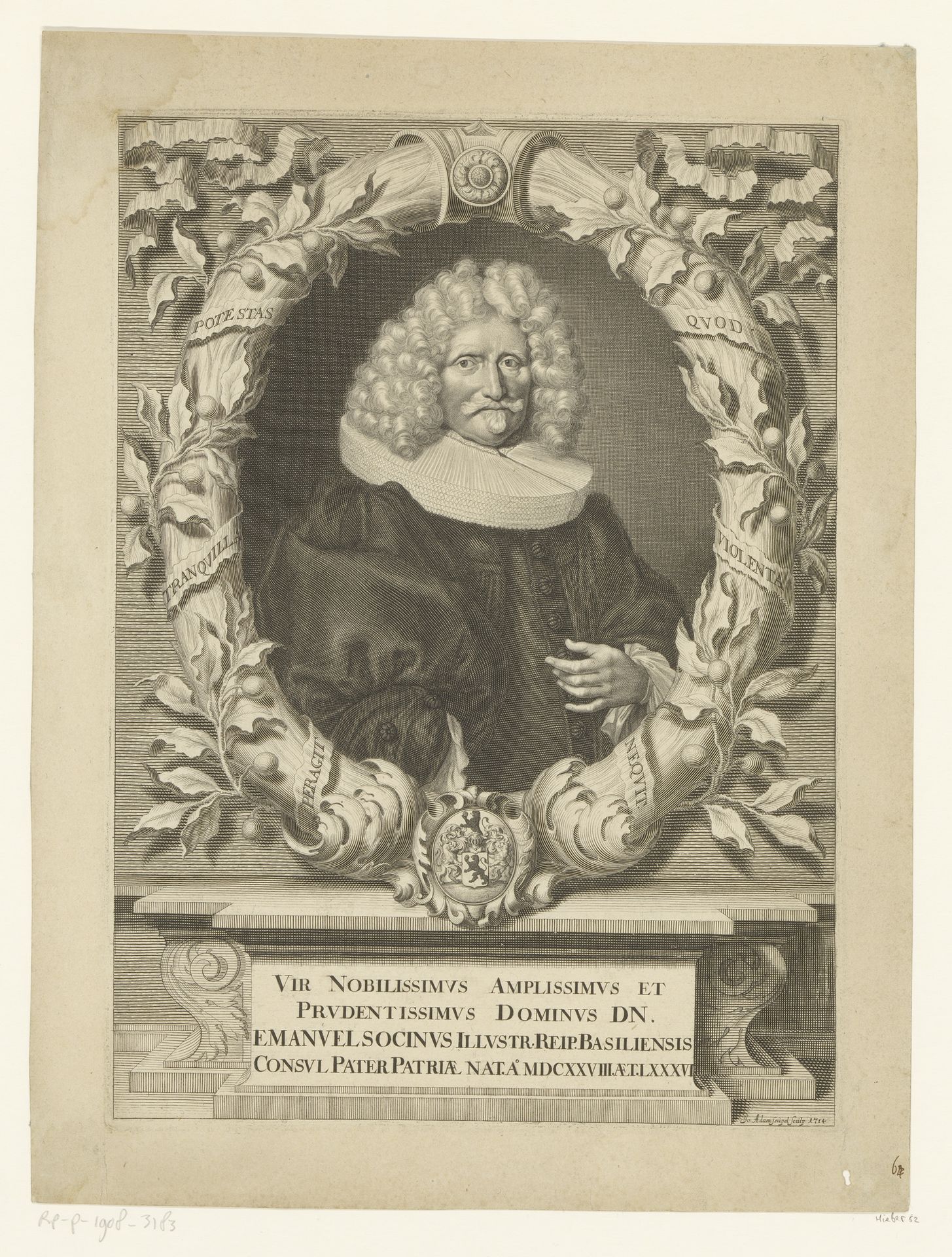 Portret van Emanuel Socinus by Johann Adam Seupel