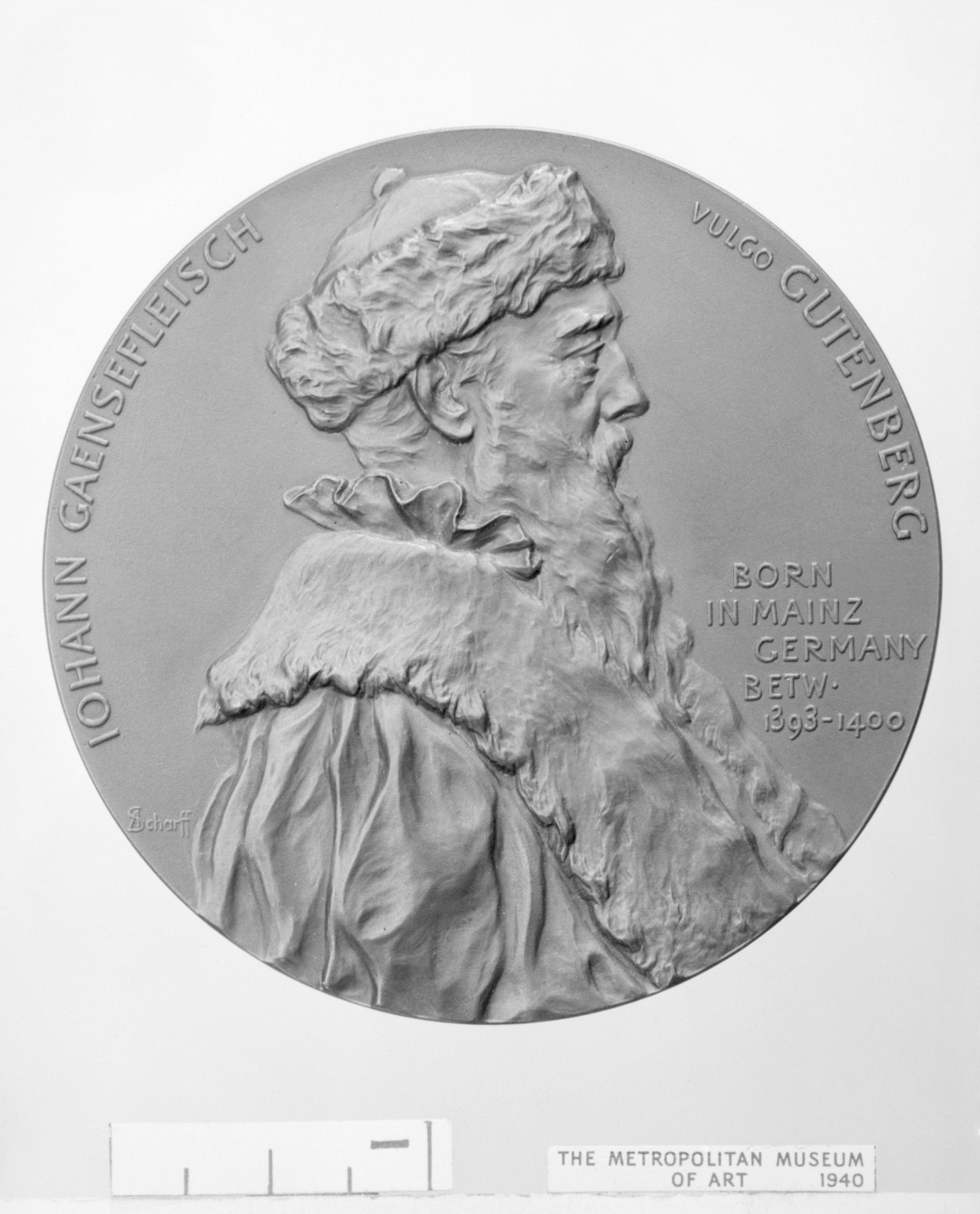 Johannes Gutenberg (ca. 1393/1400–1486): Commemorative of the Erection in New York by Robert Hoe of a Statue of Gutenberg in 1889 by Anton Scharff