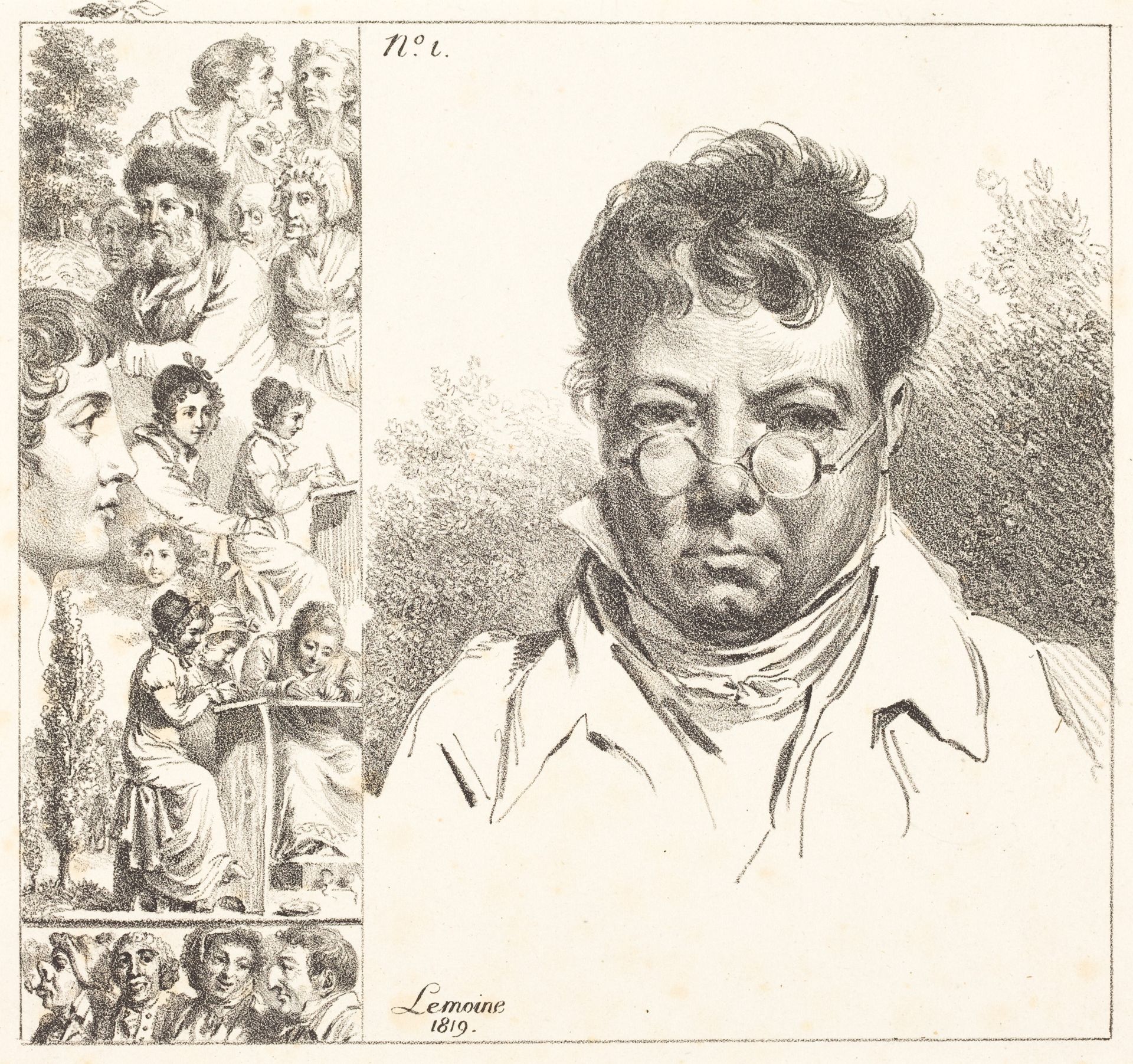 Self-Portrait and Other Heads by Jacques Antoine Marie Lemoine