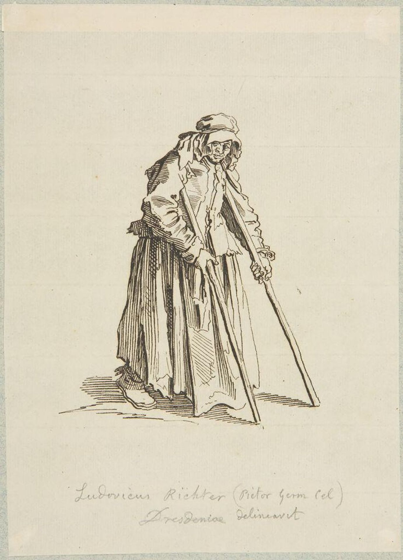 Beggar Woman on Crutches, after Callot by Adrian Ludwig Richter