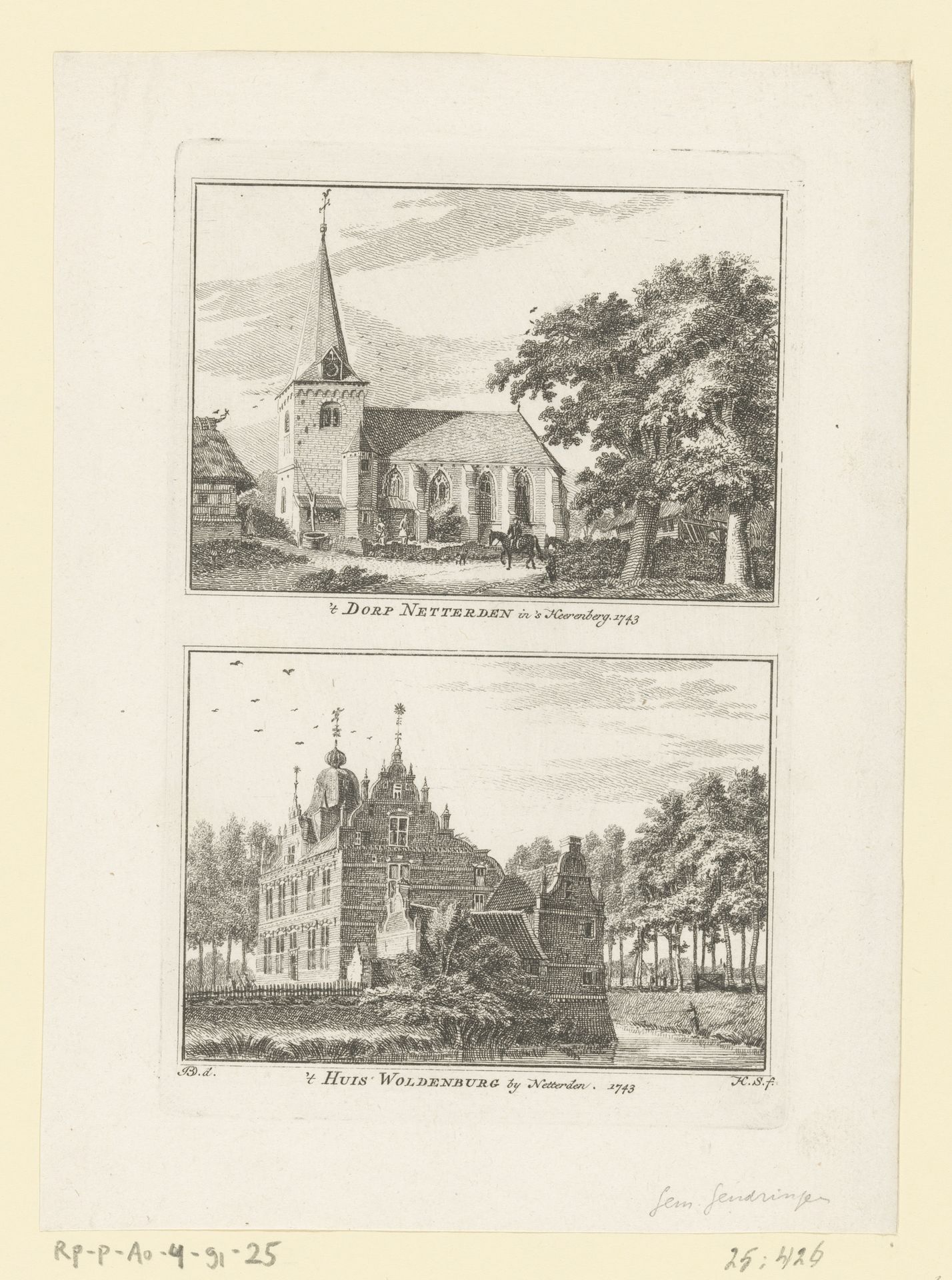 Gezicht op Netterden en gezicht op Huis Woldenburg by Hendrik Spilman