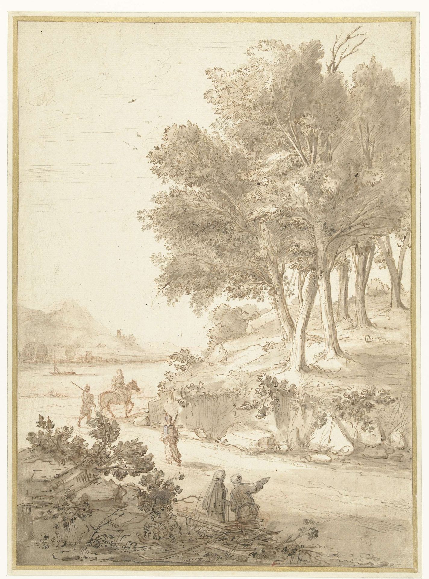 Italianate Landscape with Figures along a Road and a River in the Background by Caspar van Wittel