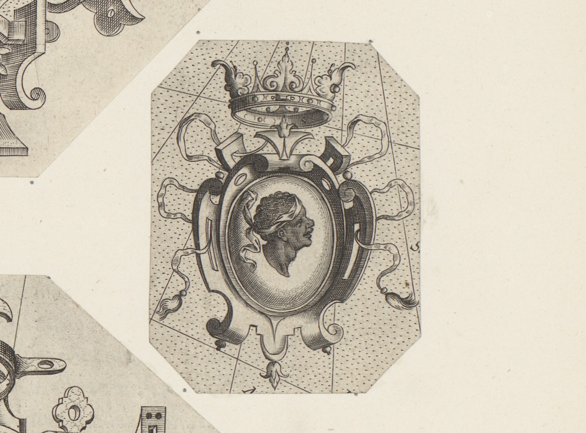 Cartouche met het gekroonde wapenschild van Corsica by Anonymous