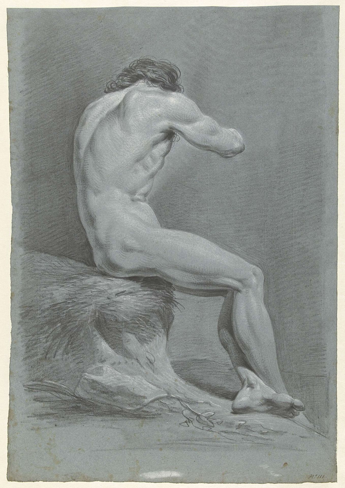Studie van zittend mannelijk naakt, van opzij gezien, naar rechts by Hermanus Fock