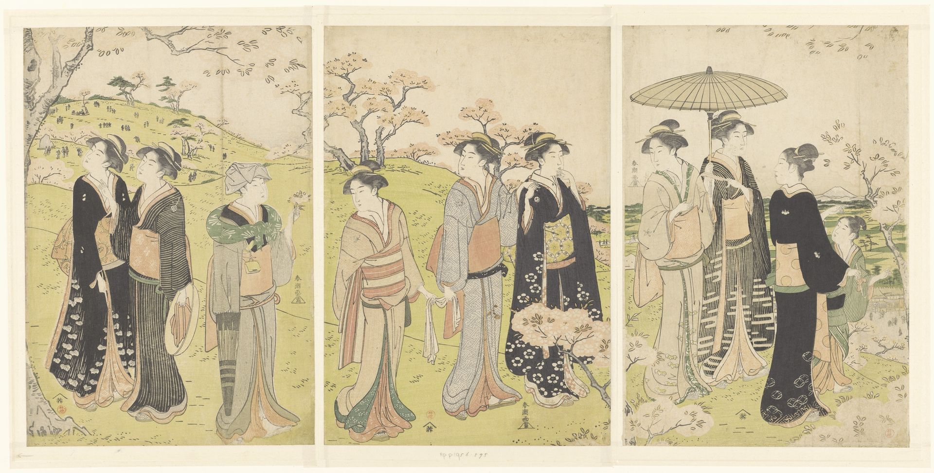 Bewonderen van de kersenbloesem te Asukayama by Katsukawa Shunchō