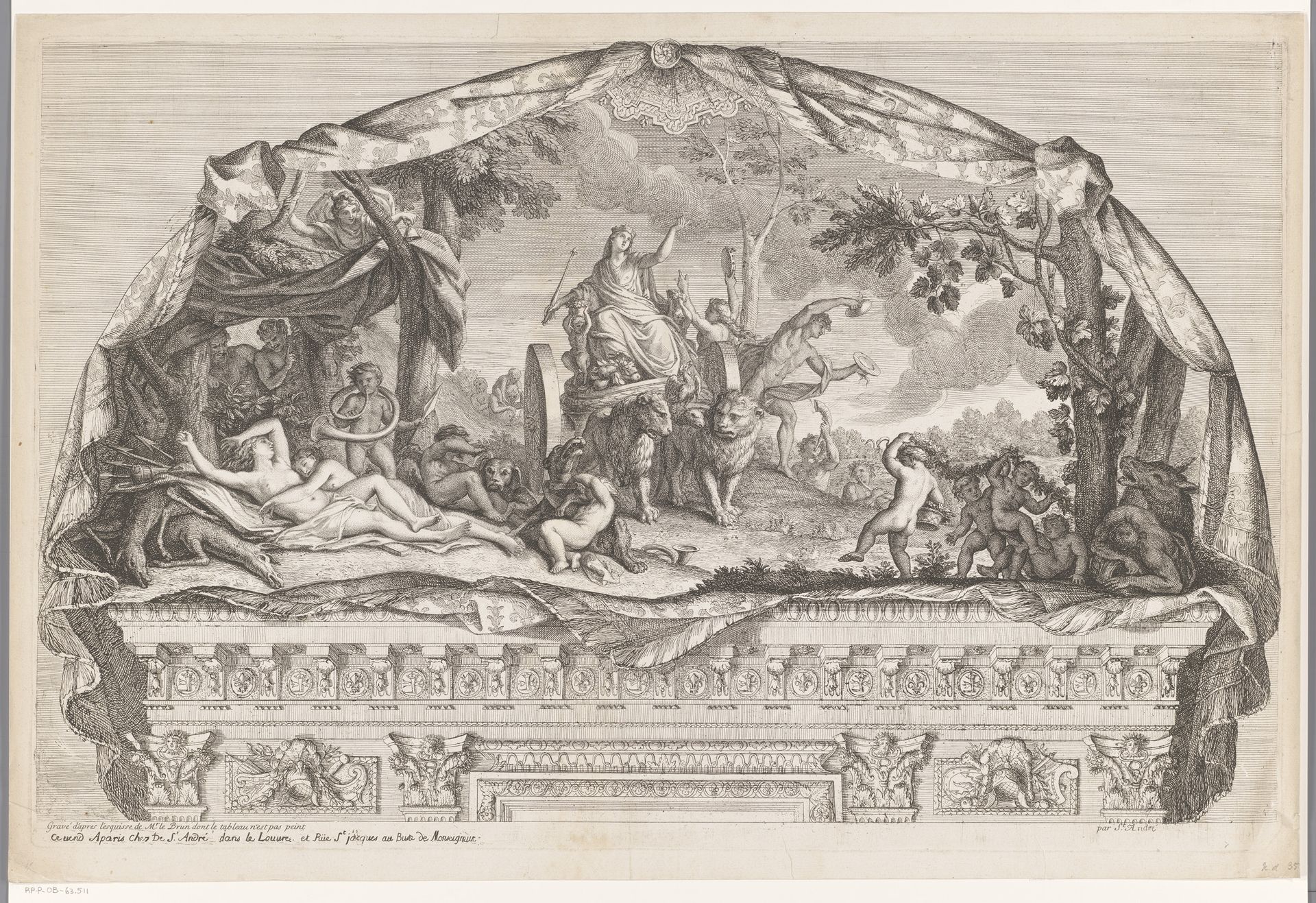 Cybele op zegekar getrokken door leeuwen by Augustin Jacques Renard de Saint-André