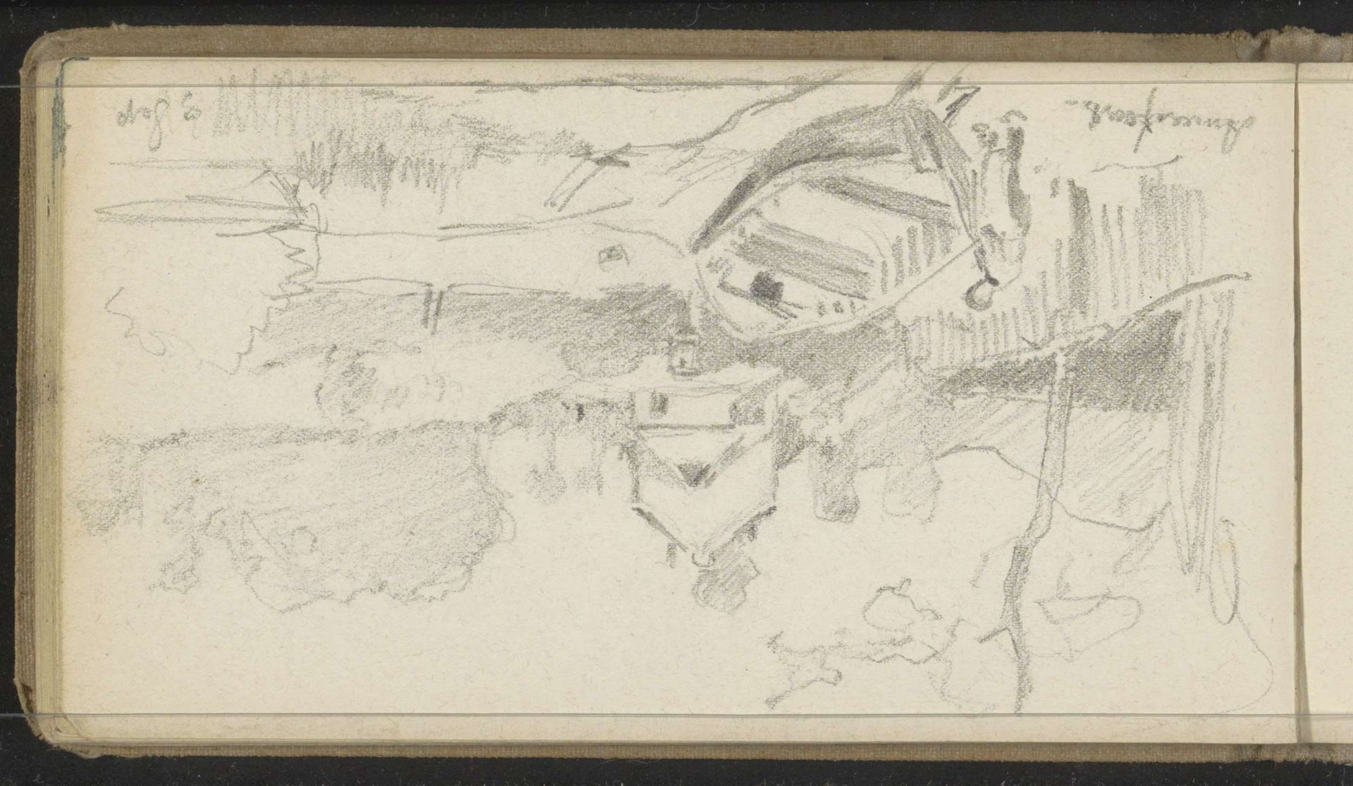 Figuur met een roeiboot aan een waterkant bij Amersfoort by Willem Cornelis Rip
