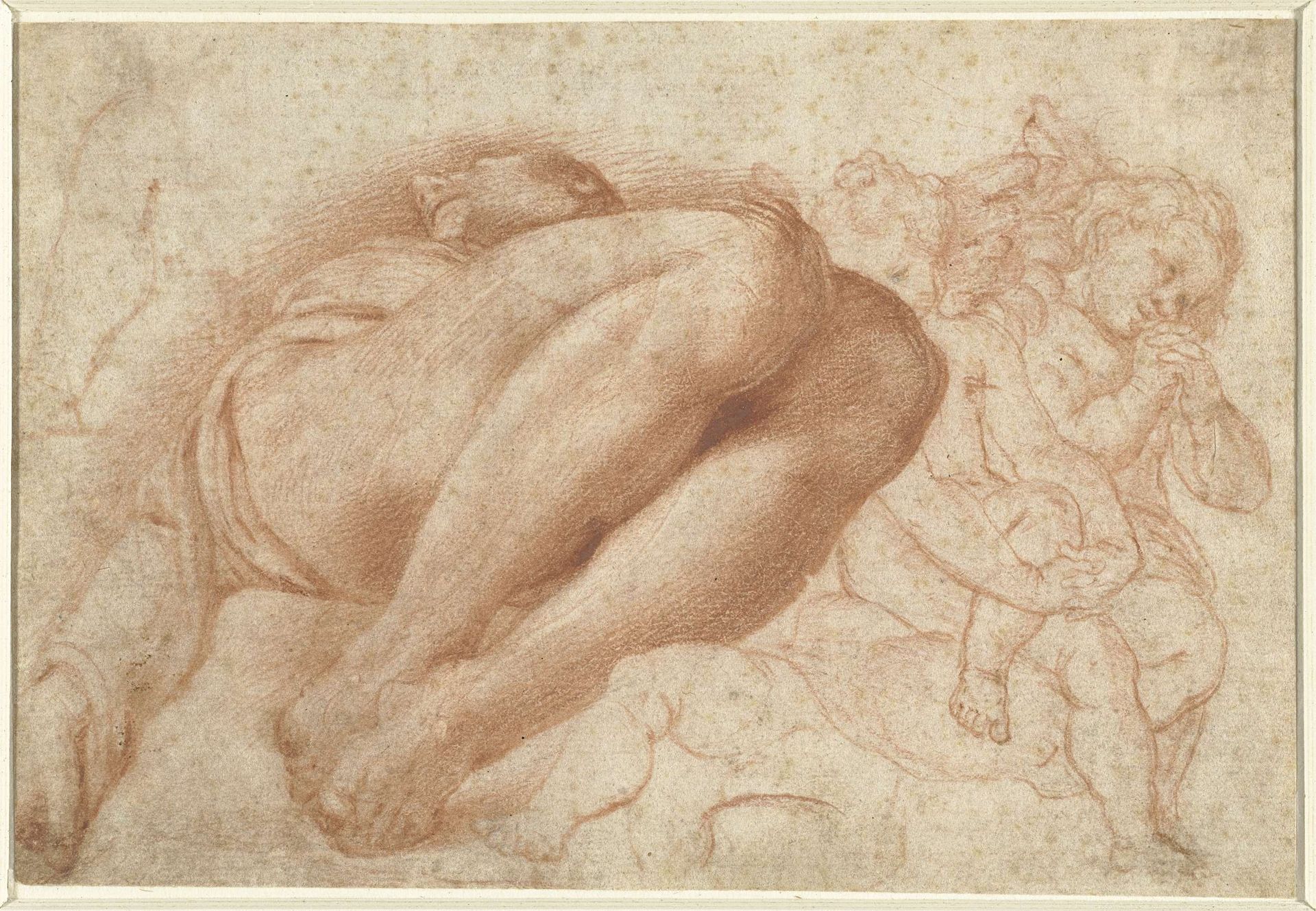 Groep engeltjes en een liggende man by Marcello Venusti