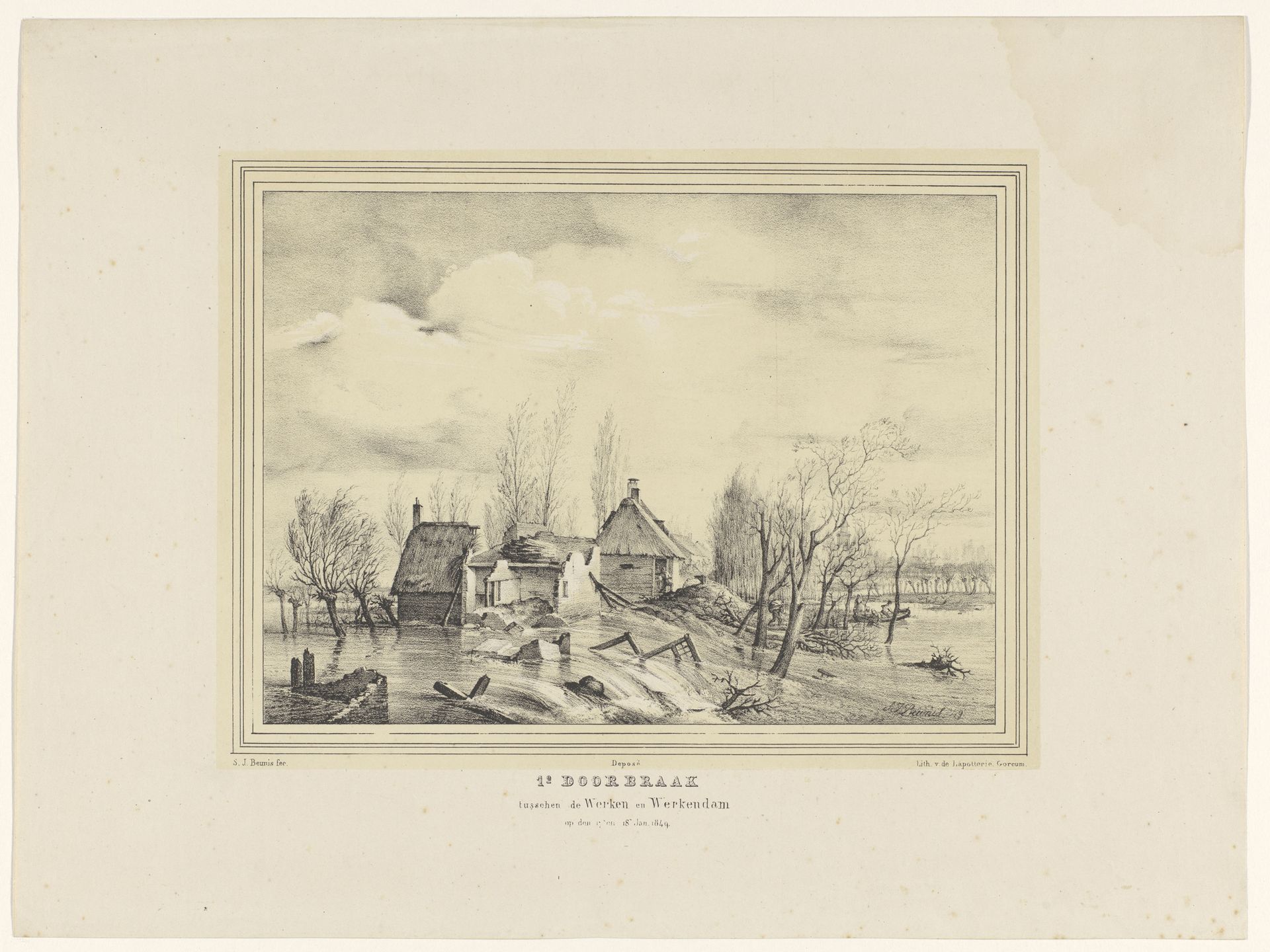 1e Doorbraak tusschen de Werken en Werkendam op den 17 en 18 Jan. 1849 by Johannes Beunis