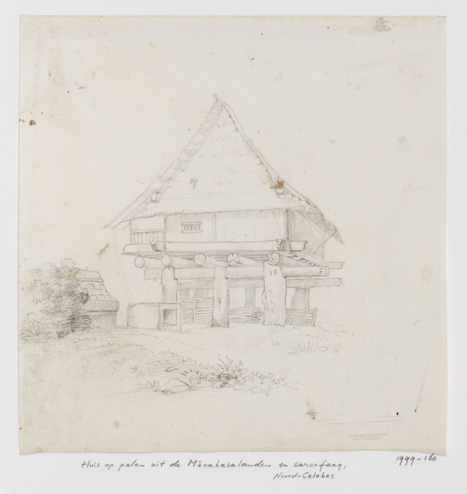 Huis op palen uit de Minahasalanden en sarcofaag, Noord-Celebes by Adrianus Johannes Bik