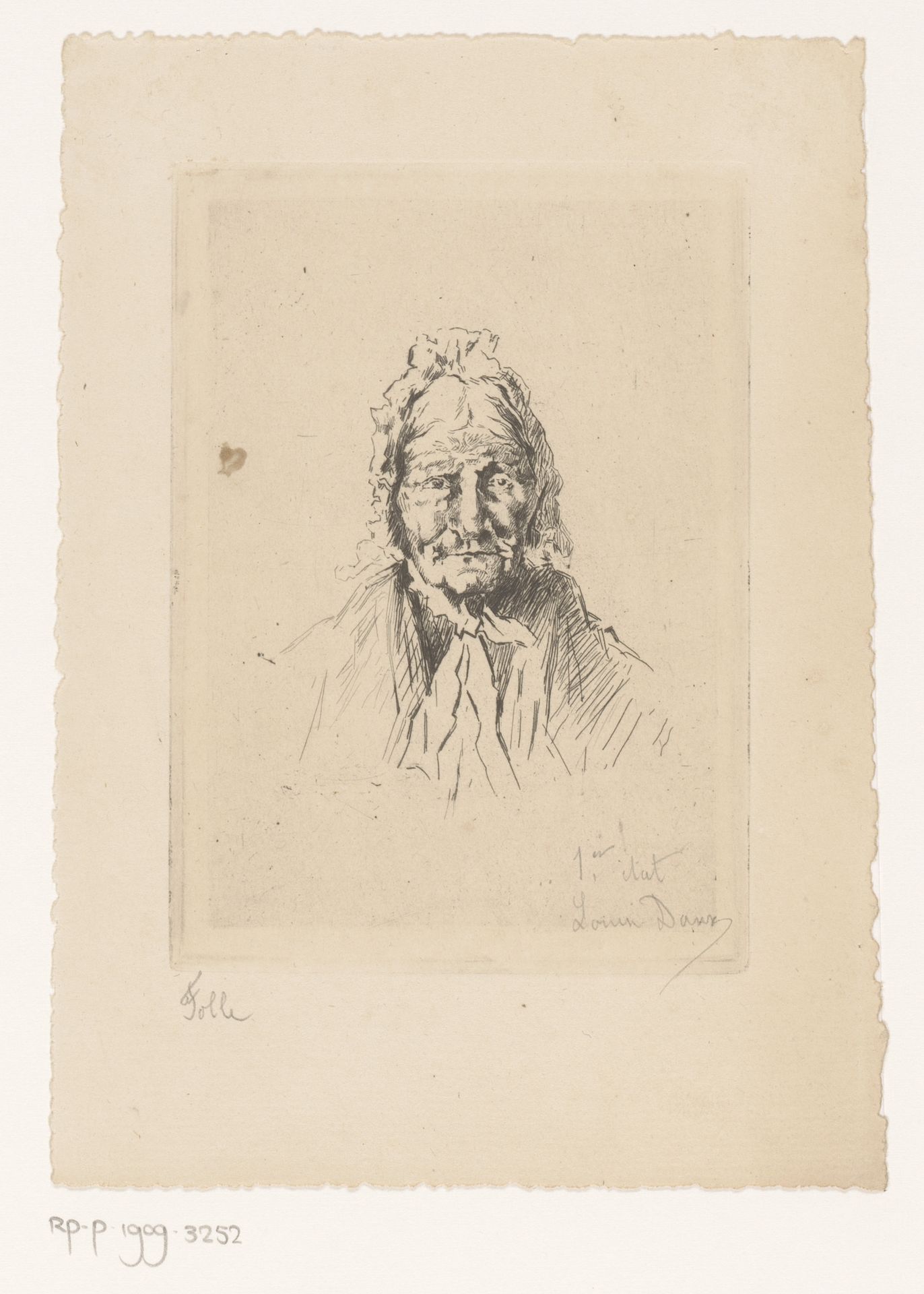 Portret van een onbekende oude vrouw met muts by Louise Danse