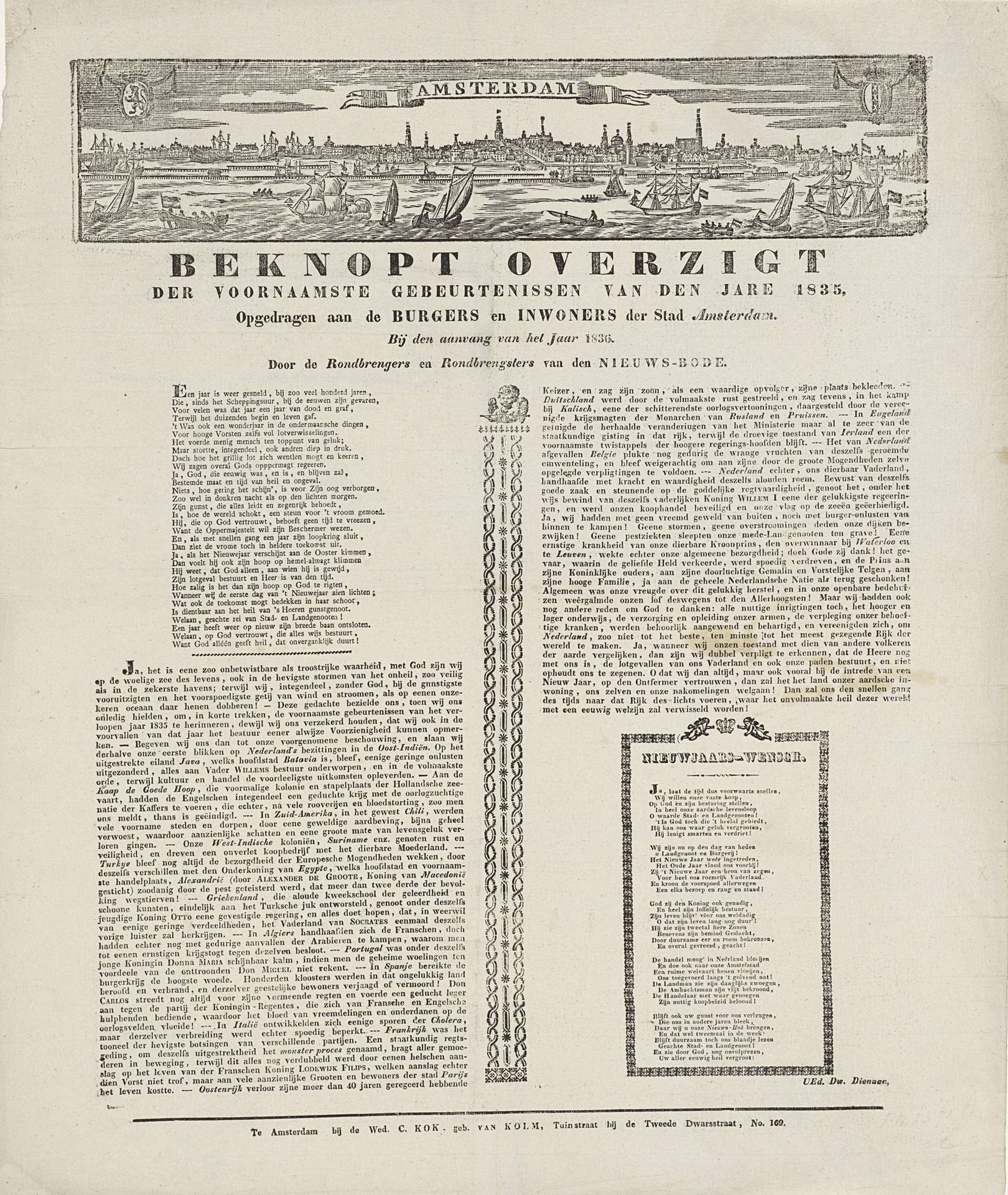 Nieuwjaarswens van de Amsterdamse courantombrengers voor het jaar 1836 by Hermanus Numan