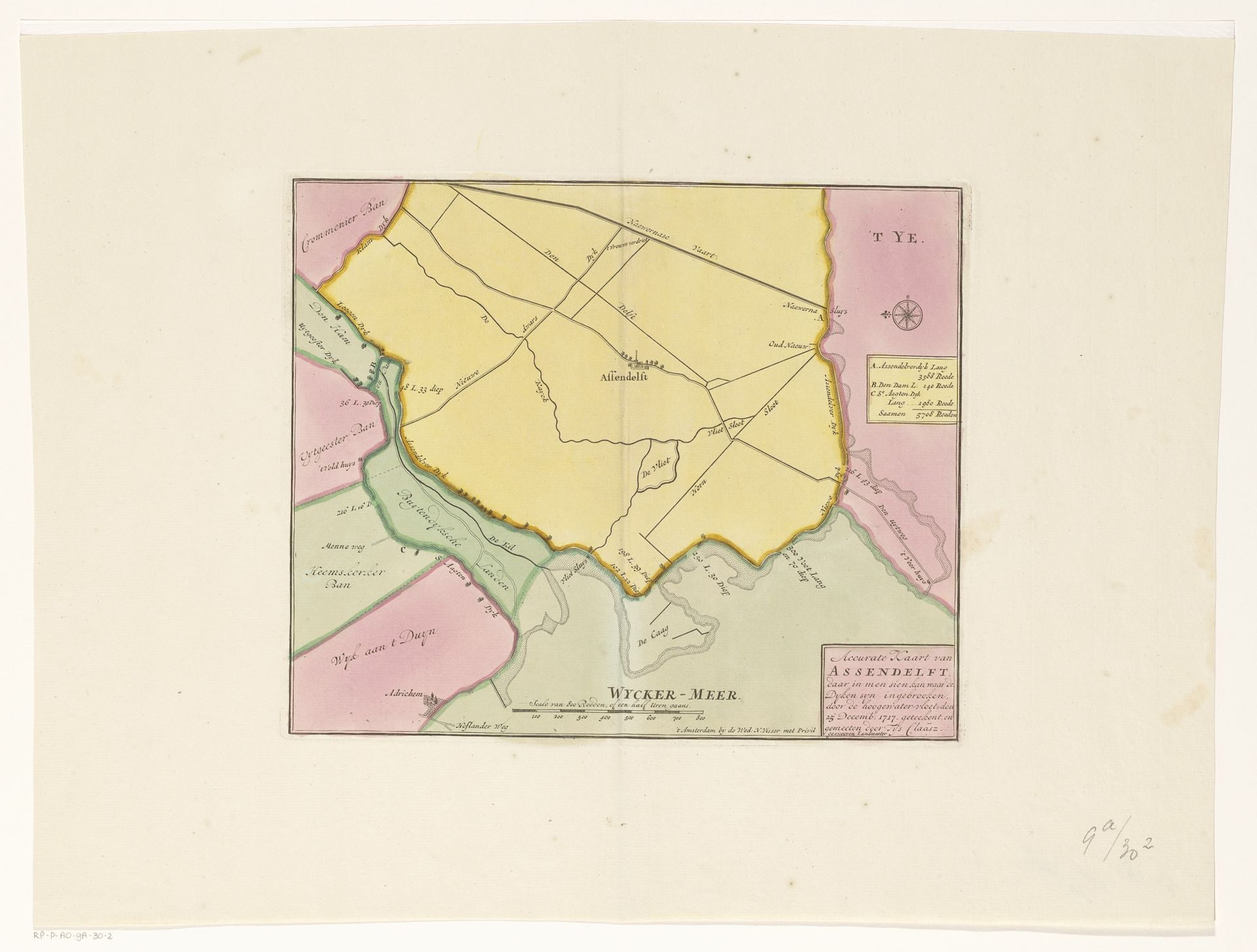 Kaart van Assendelft met dijkdoorbraken, 1717 by Anonymous