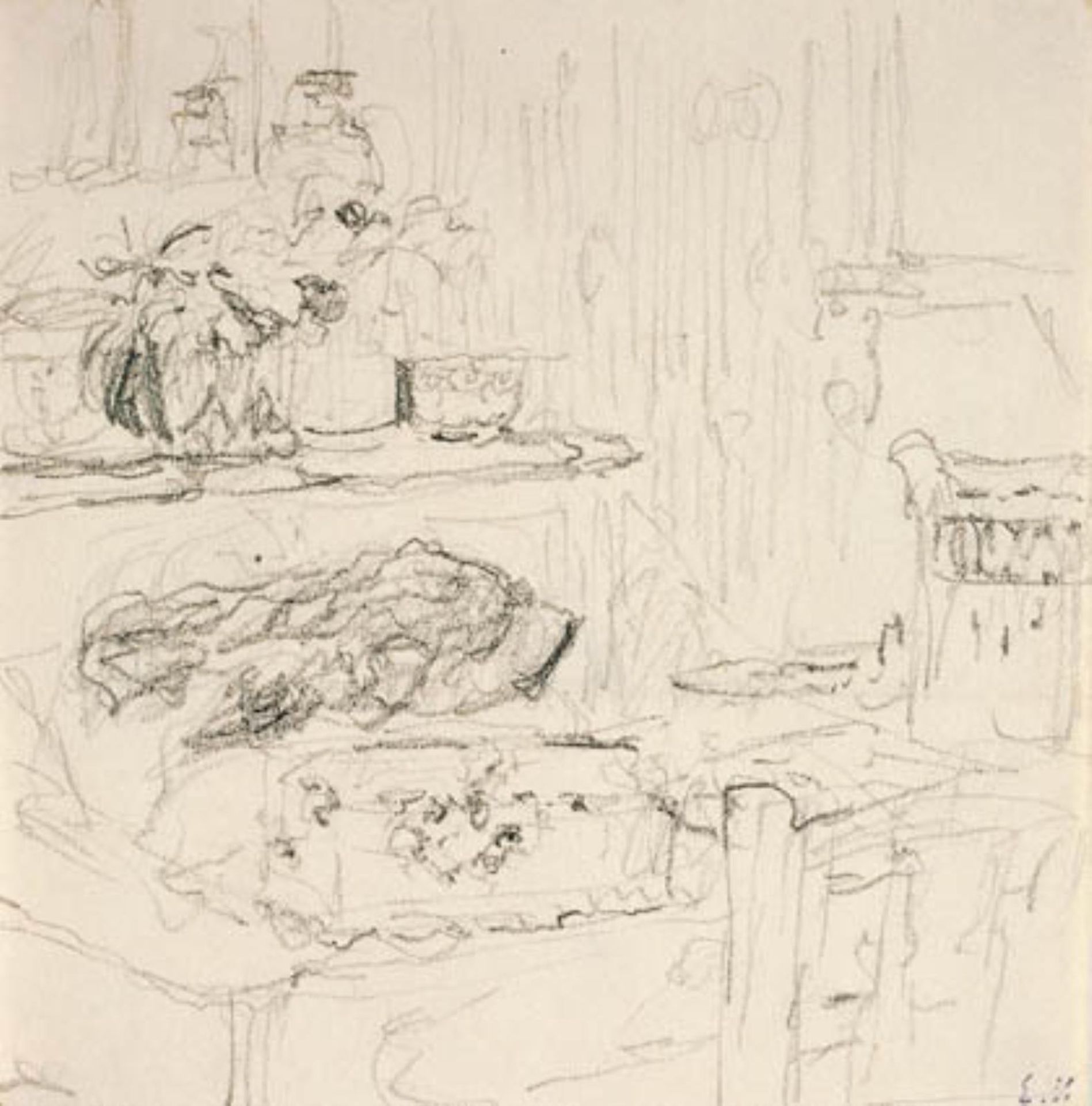 Interiør med firkantet bord by Edouard Vuillard