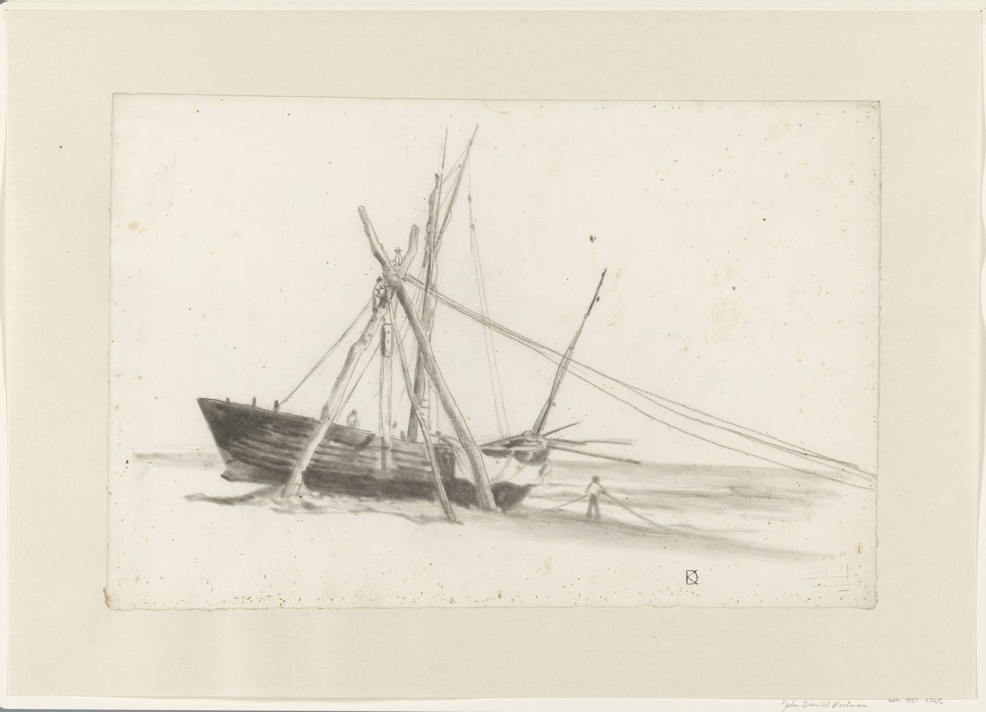 Vissersboot en takelwerk op het strand by Johan Daniël Koelman